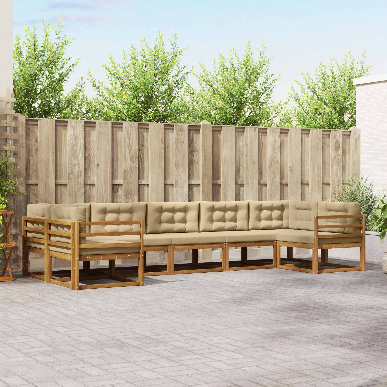 Buiten bankenset met kussen 7 pcs Natuurlijk en Beige – afbeelding 1