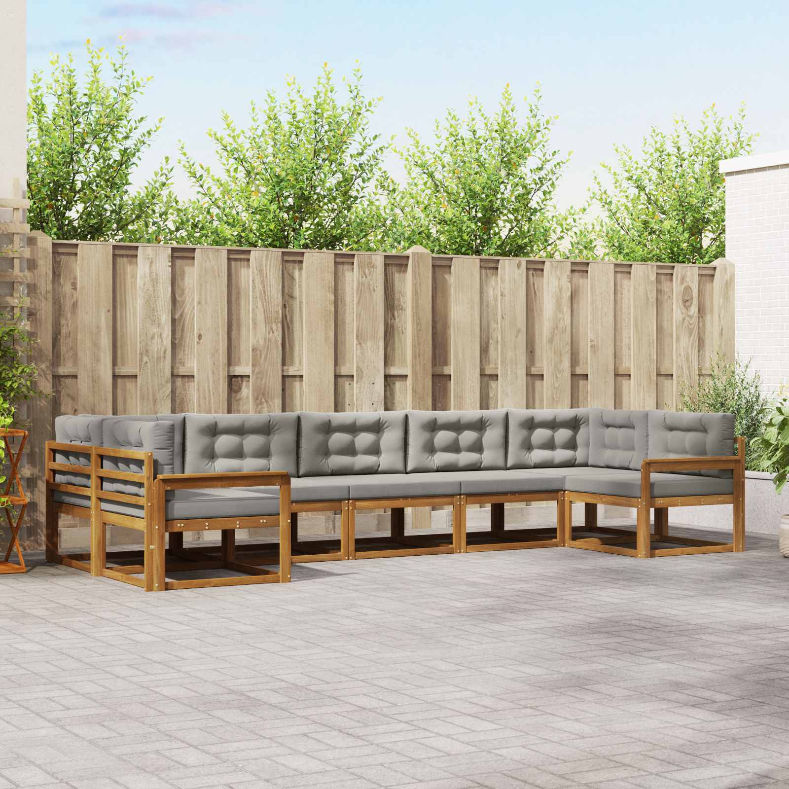 Buiten bankenset met kussen 7 pcs Natuurlijk en Lichtgrijs – afbeelding 1