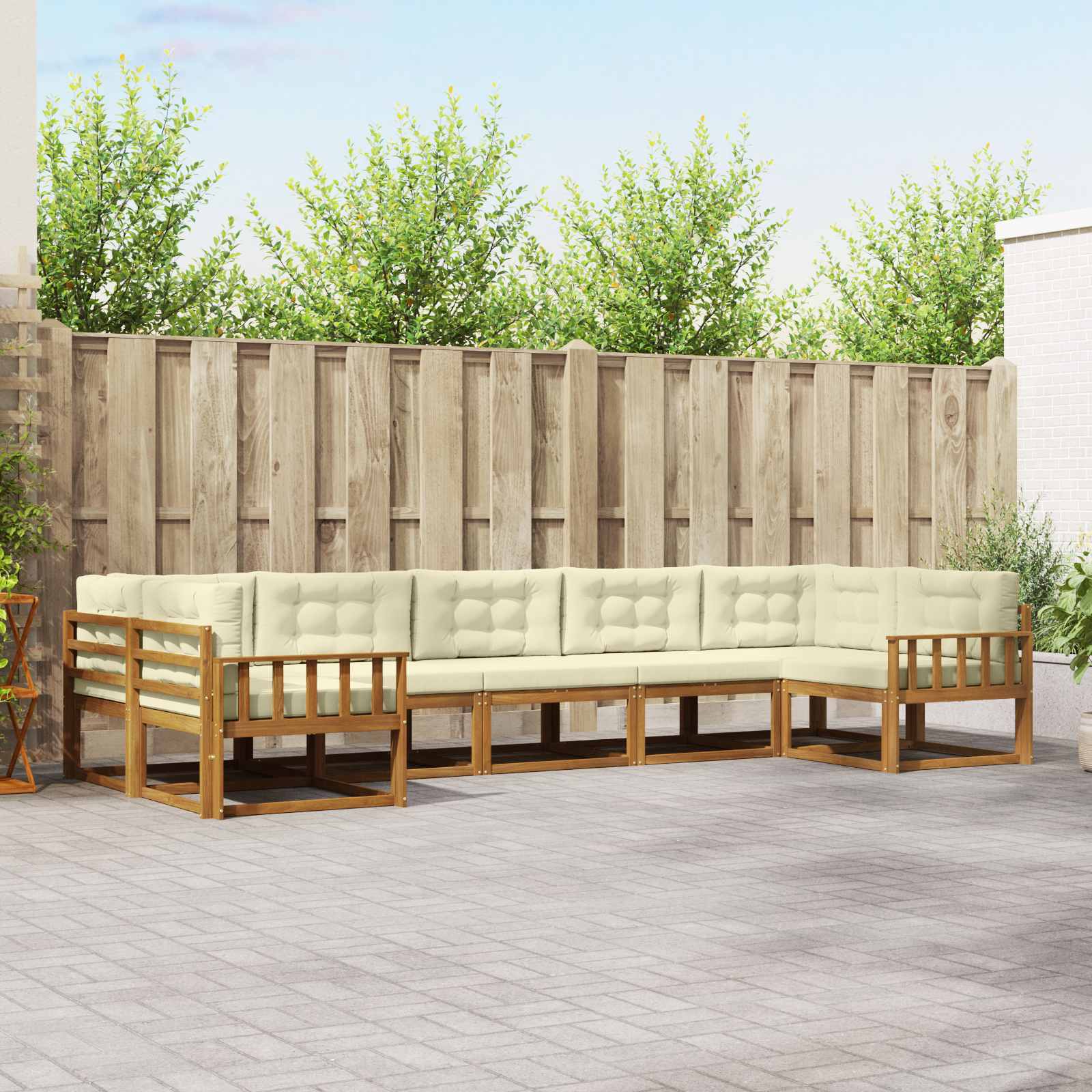 Buiten bankenset met kussen 7 pcs Natuurlijk en Crème