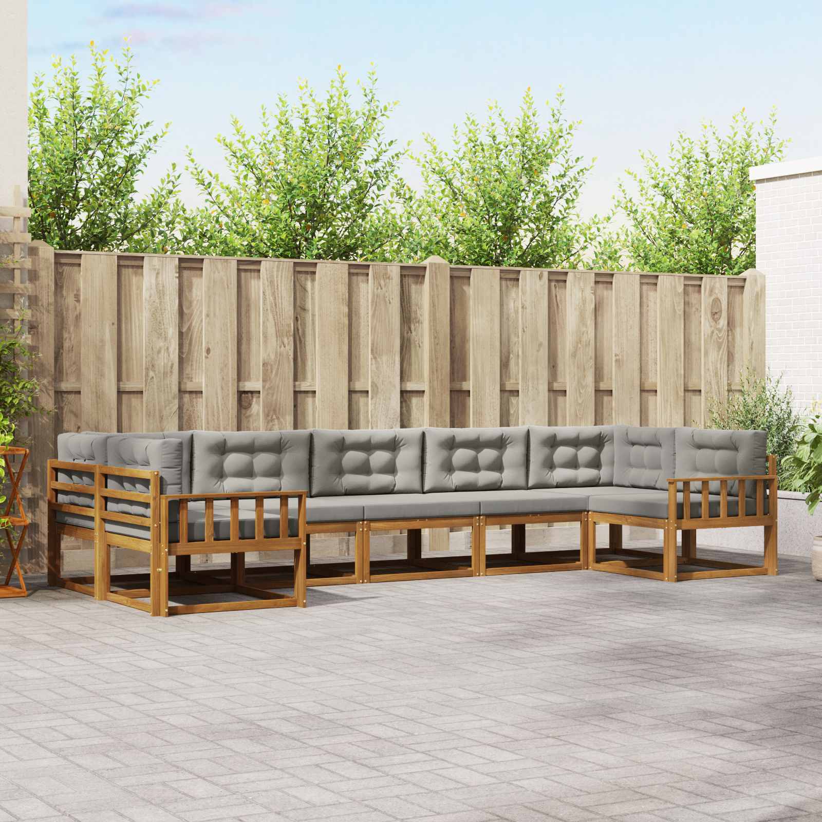 Buiten bankenset met kussen 7 pcs Natuurlijk en Lichtgrijs