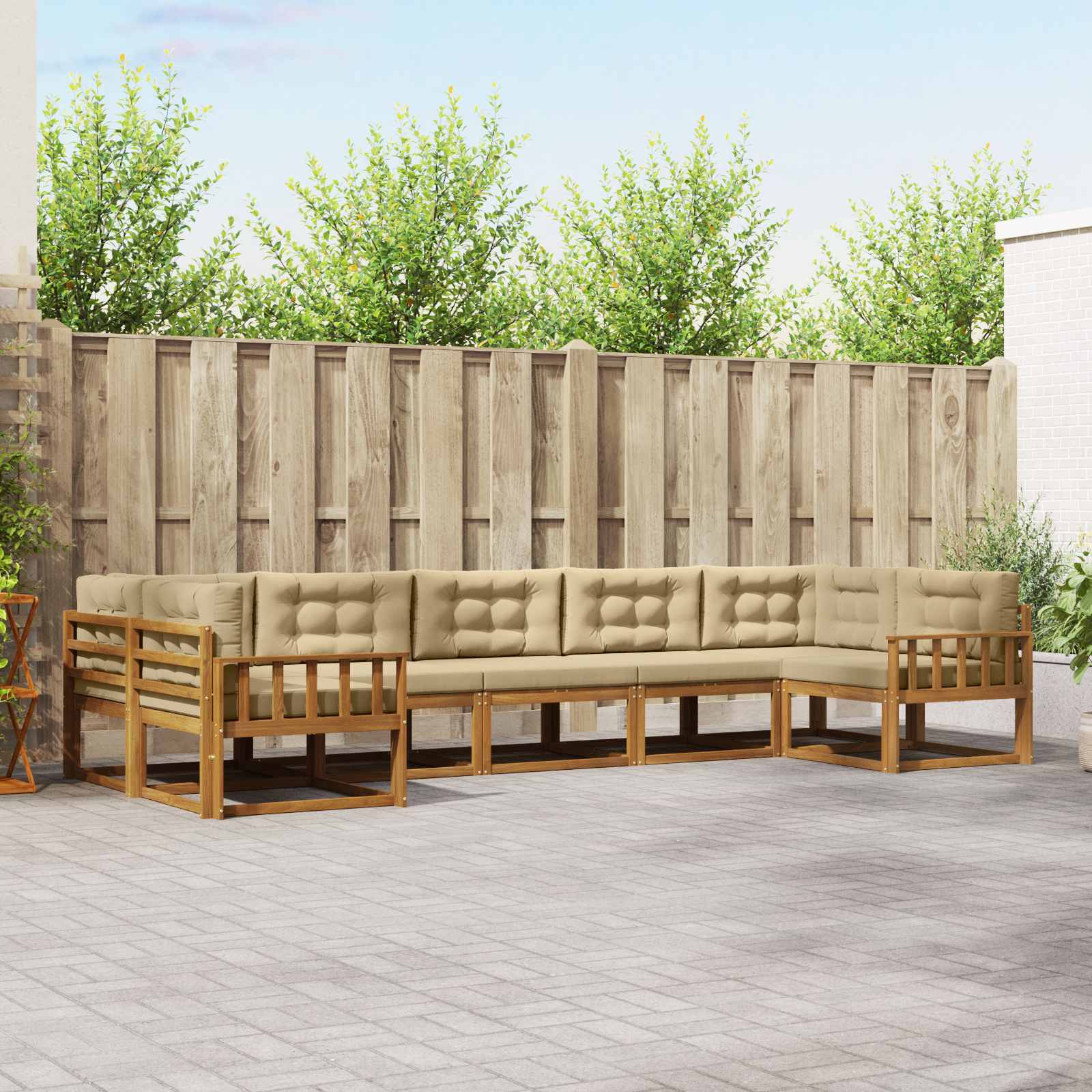 Buiten bankenset met kussen 7 pcs Natuurlijk en Beige – afbeelding 1