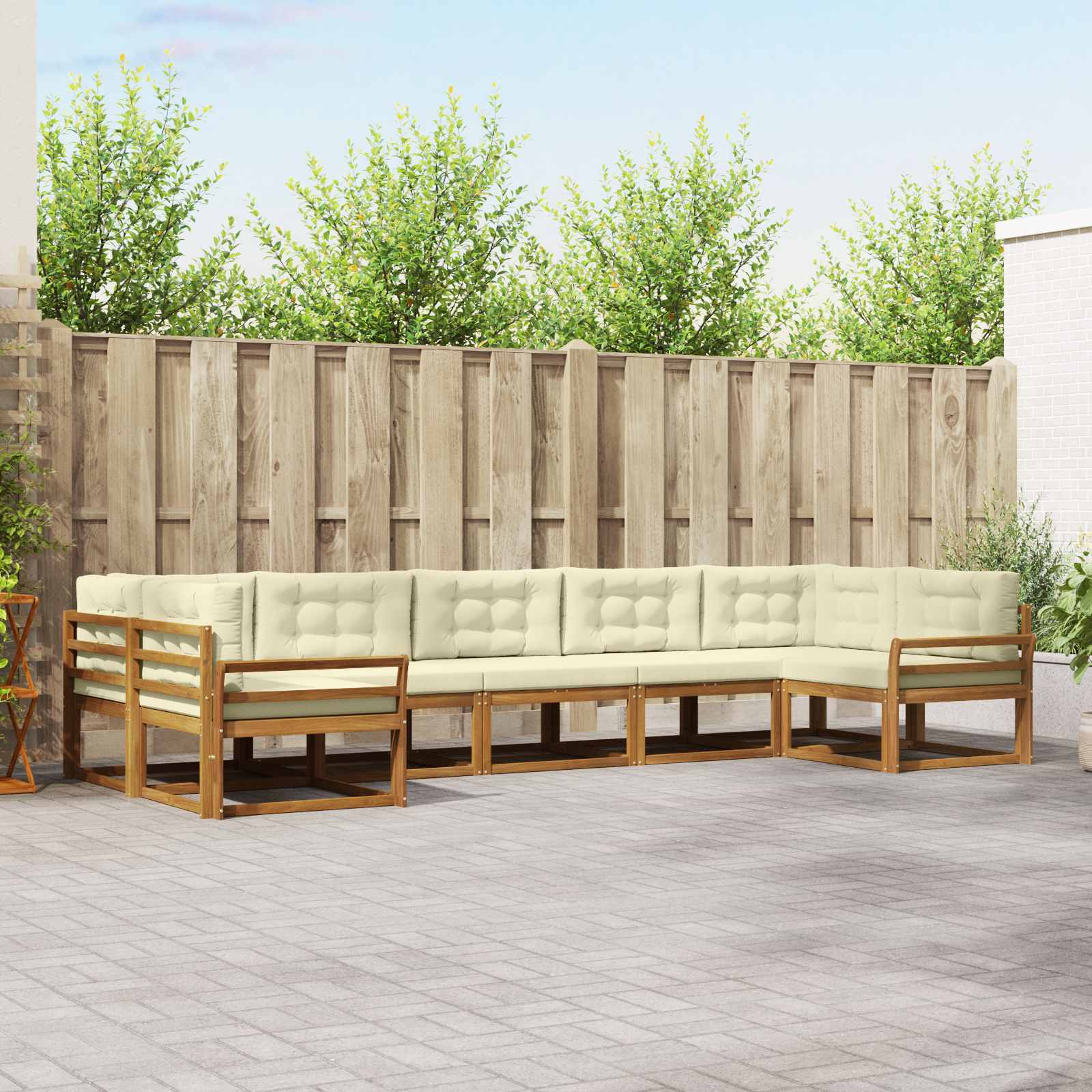 Buiten bankenset met kussen 7 pcs Natuurlijk en Crème – afbeelding 1