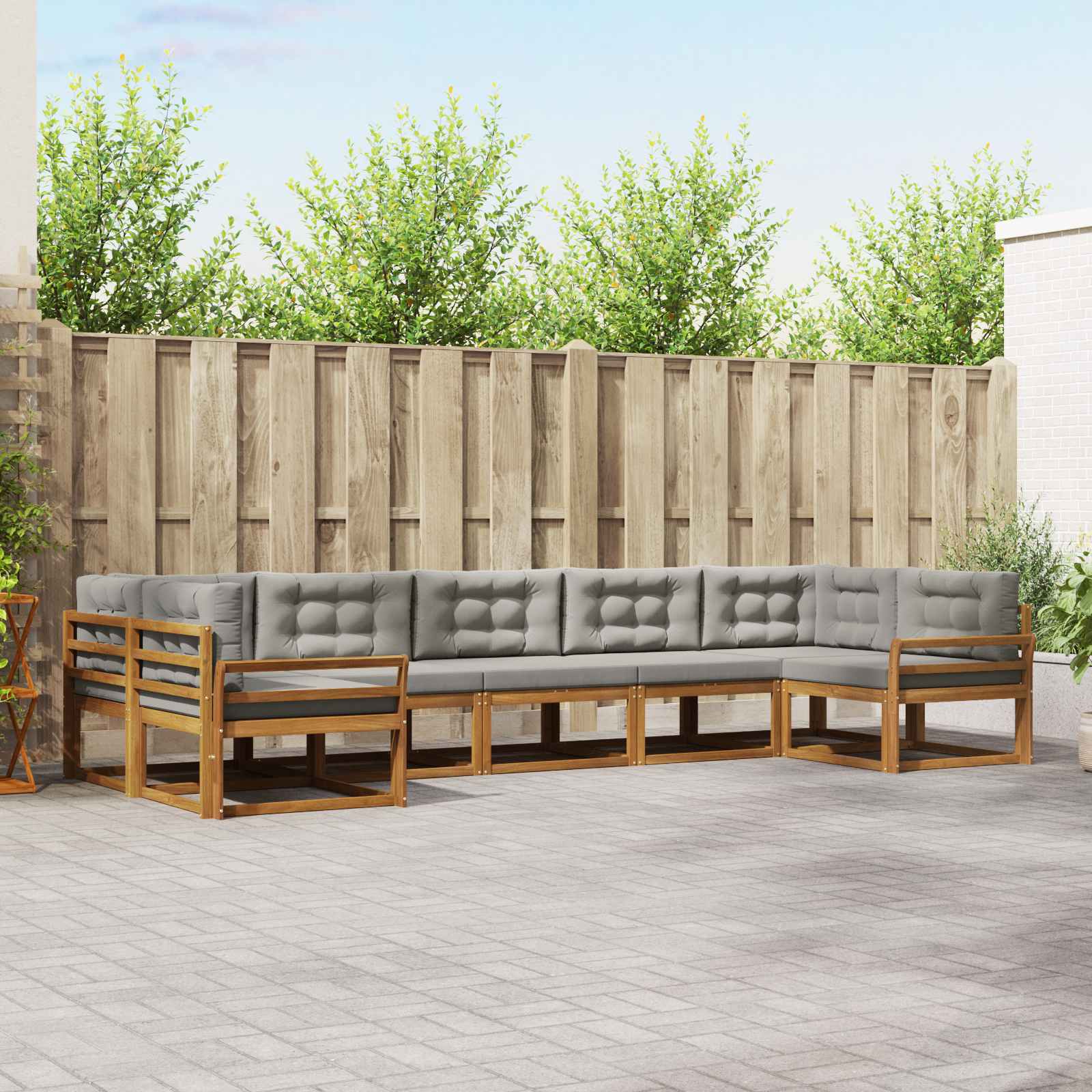 Buiten bankenset met kussen 7 pcs Natuurlijk en Lichtgrijs – afbeelding 1