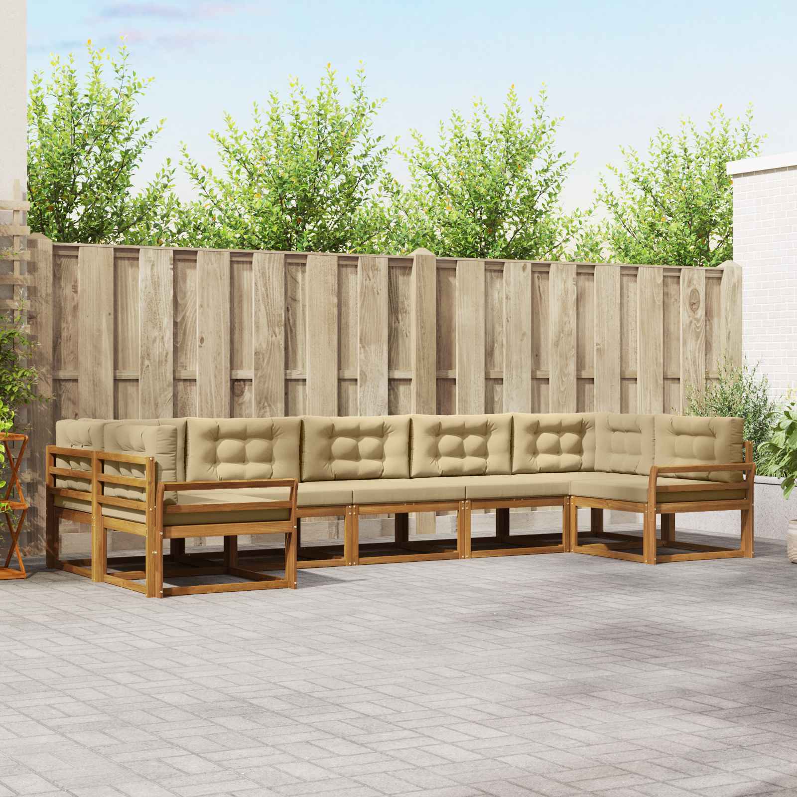 Buiten bankenset met kussen 7 pcs Natuurlijk en Beige