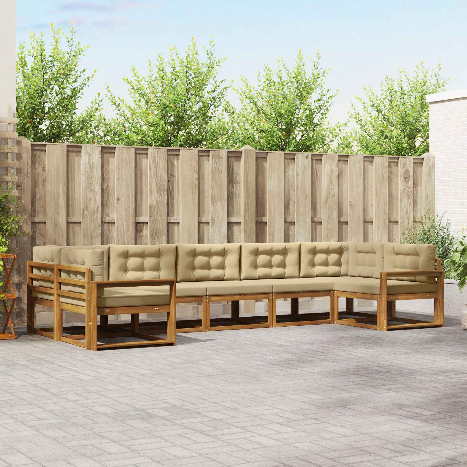 Buiten bankenset met kussen 7 pcs Natuurlijk en Beige – afbeelding 1
