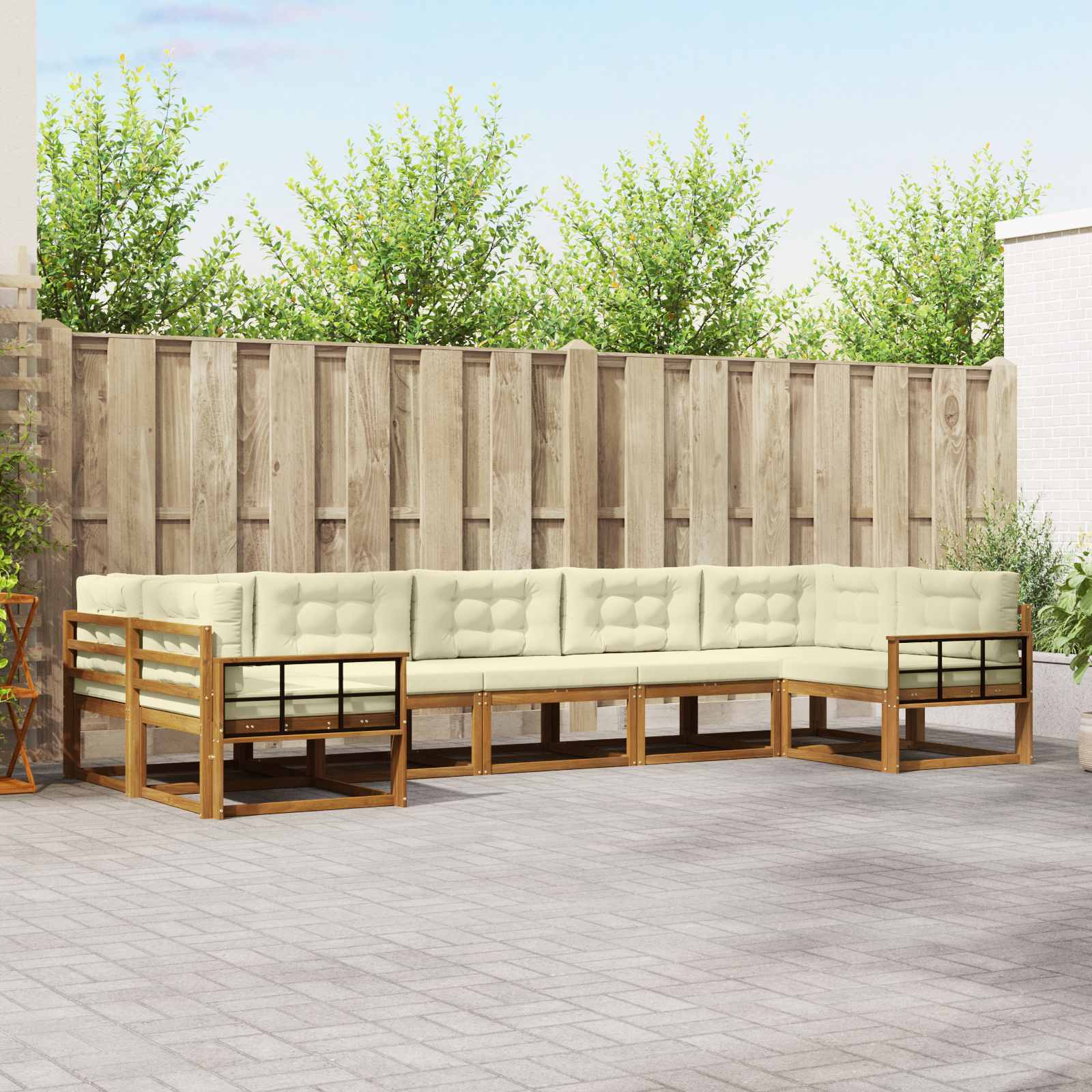 Buiten bankenset met kussen 7 pcs Natuurlijk en Crème