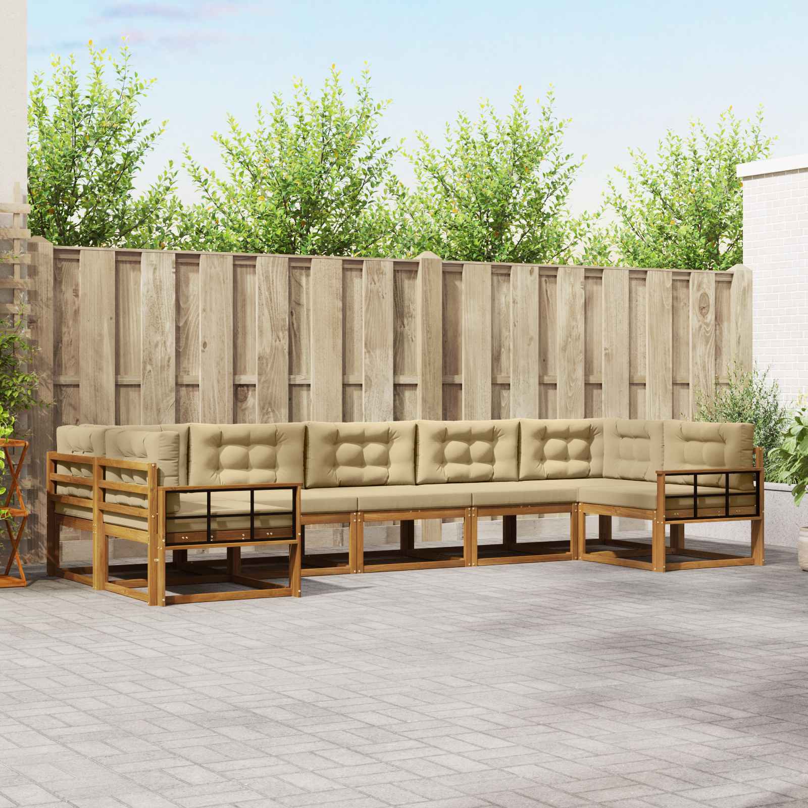 Buiten bankenset met kussen 7 pcs Natuurlijk en Beige – afbeelding 1