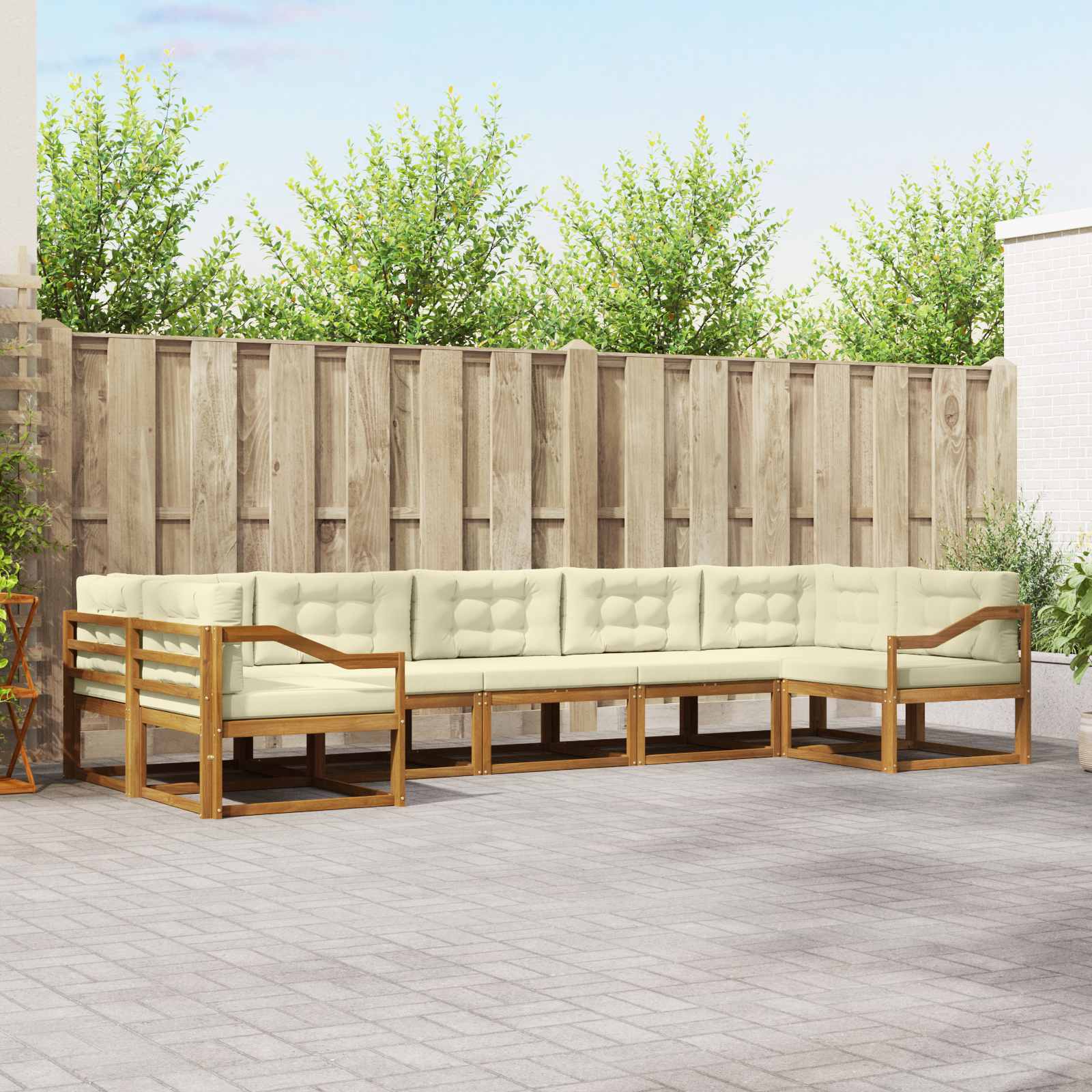 Buiten bankenset met kussen 7 pcs Natuurlijk en Crème – afbeelding 1