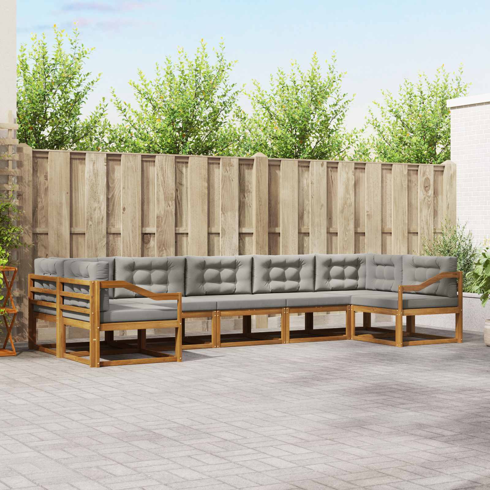 Buiten bankenset met kussen 7 pcs Natuurlijk en Lichtgrijs – afbeelding 1
