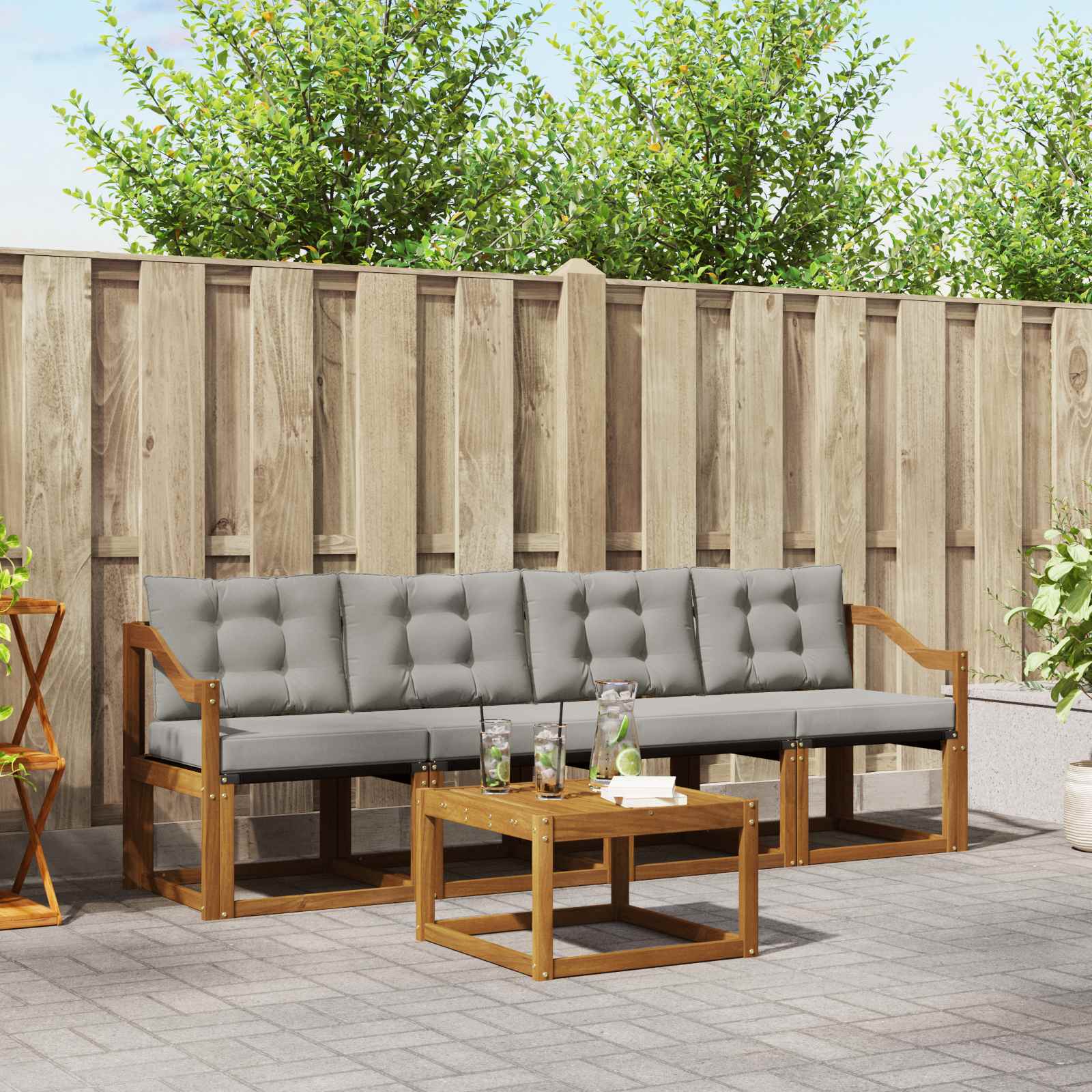 Buiten bankenset met kussen 5 pcs Natuurlijk en Lichtgrijs