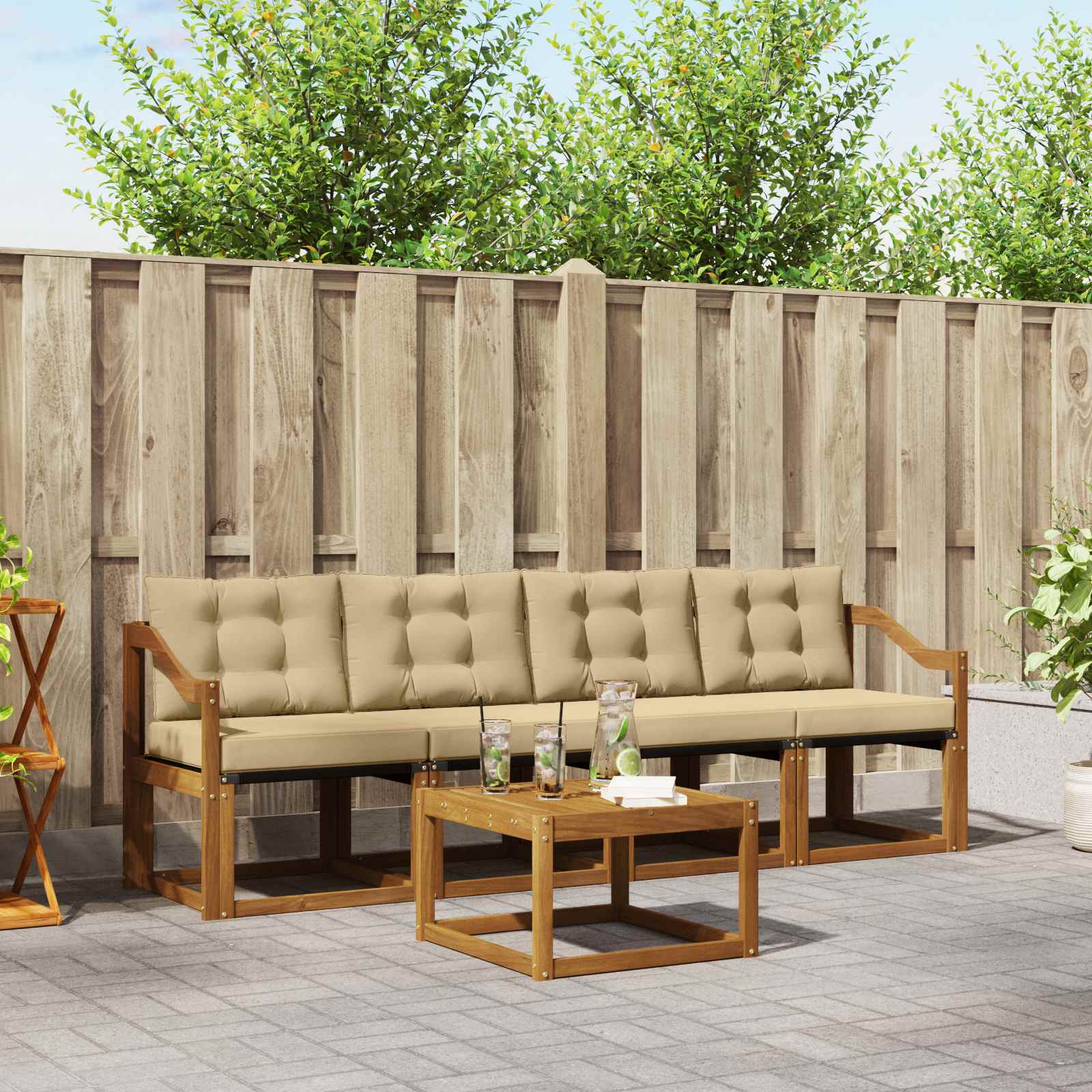 Buiten bankenset met kussen 5 pcs Natuurlijk en Beige – afbeelding 1