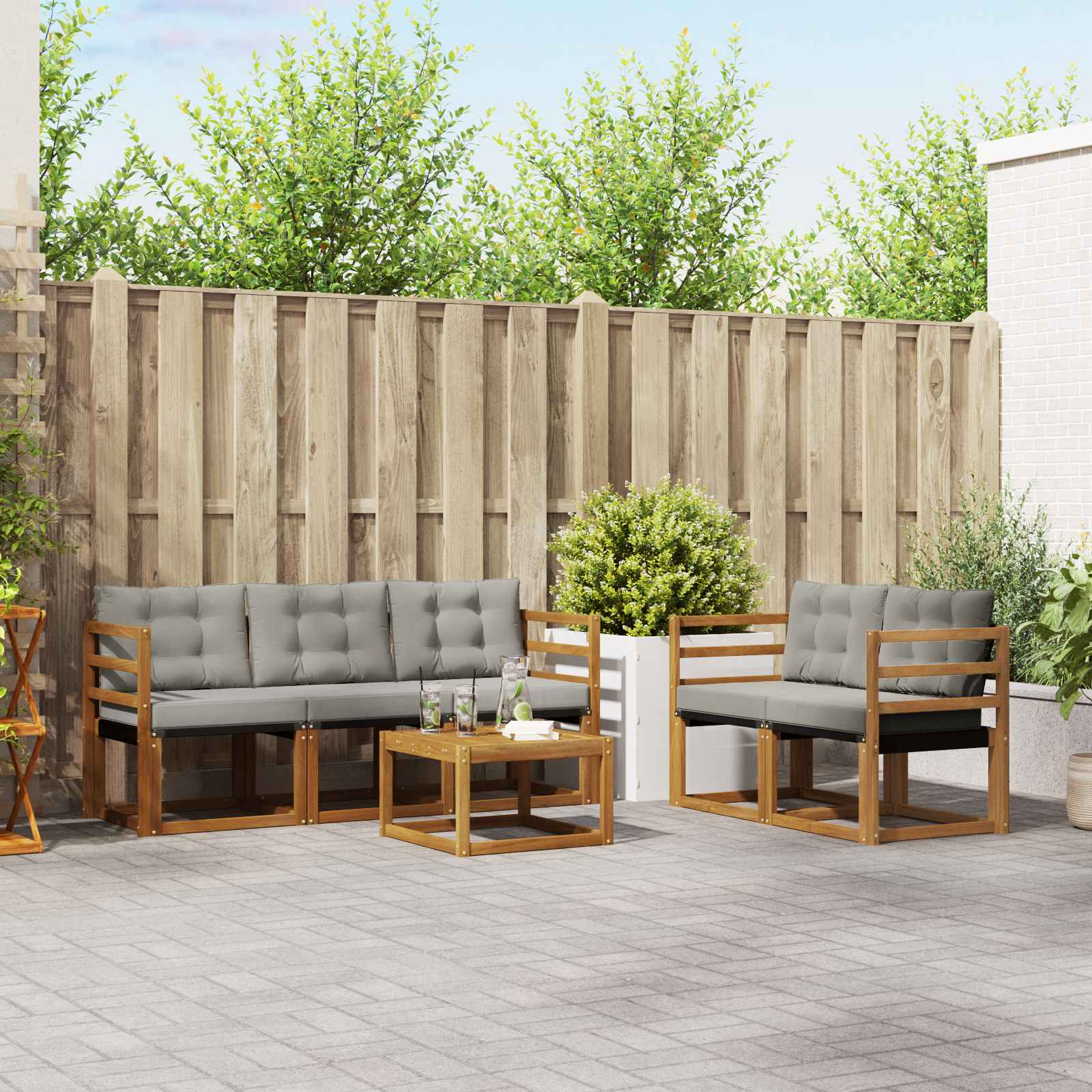 Buiten bankenset met kussen 6 pcs Natuurlijk en Lichtgrijs – afbeelding 1