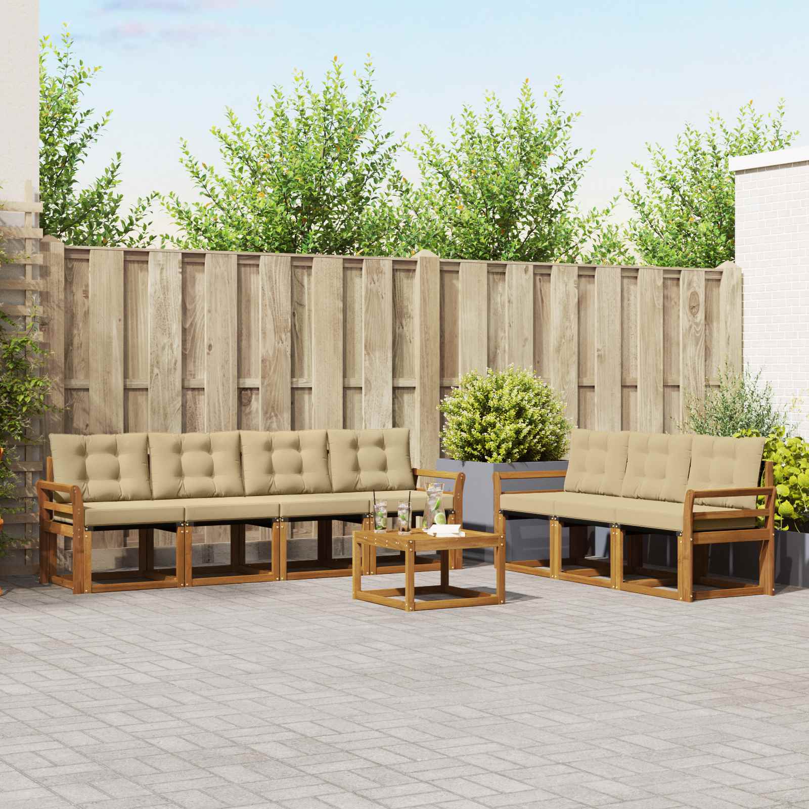 Buiten bankenset met kussen 8 pcs Natuurlijk en Beige – afbeelding 1