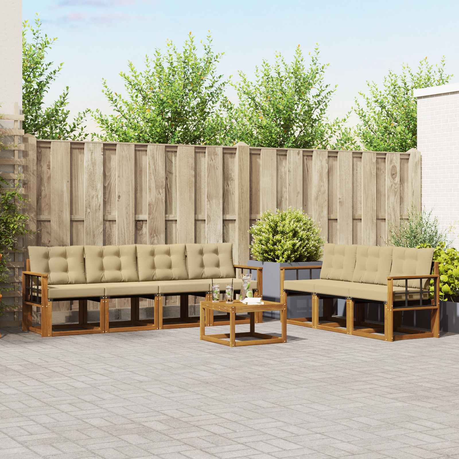 Buiten bankenset met kussen 8 pcs Natuurlijk en Beige – afbeelding 1