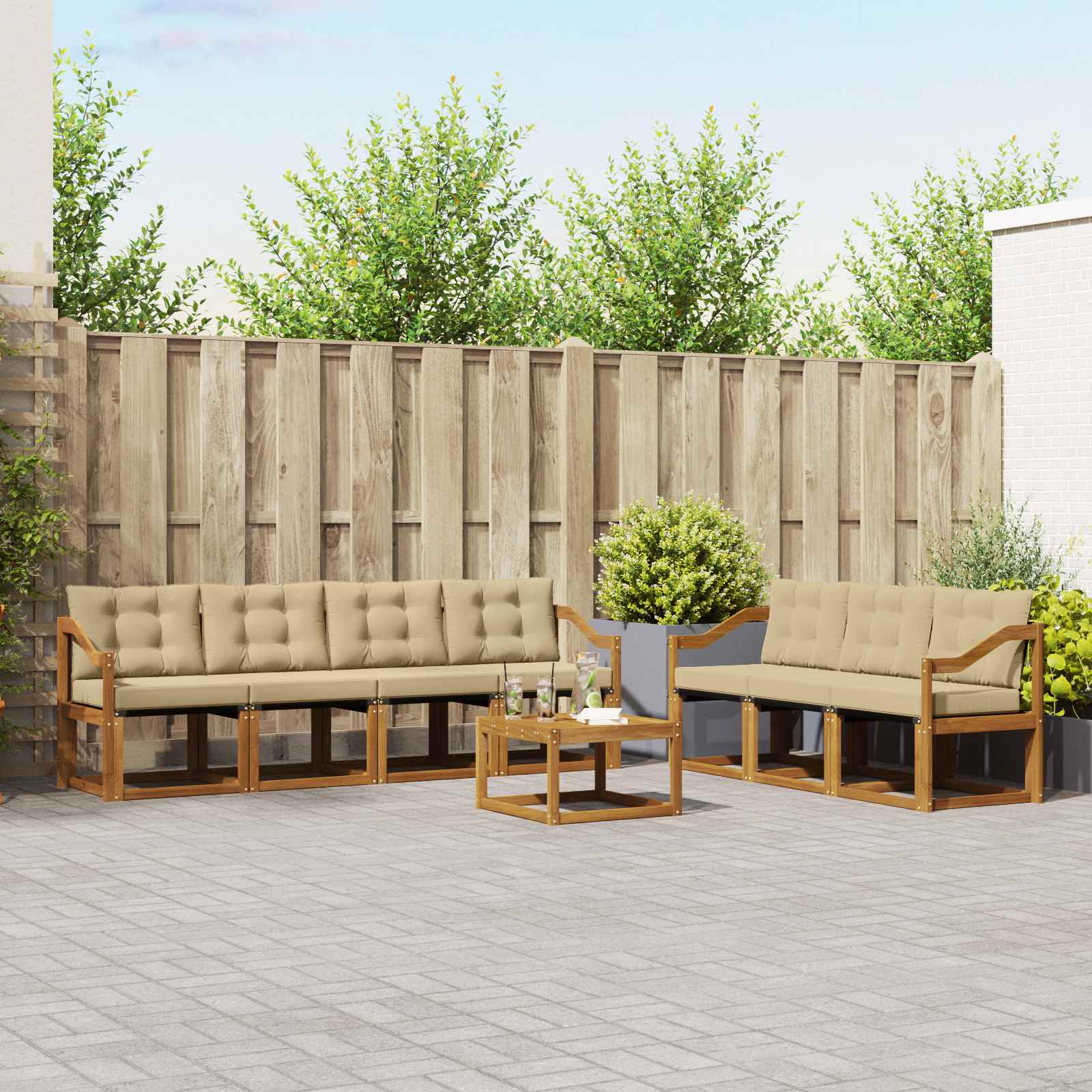 Buiten bankenset met kussen 8 pcs Natuurlijk en Beige – afbeelding 1