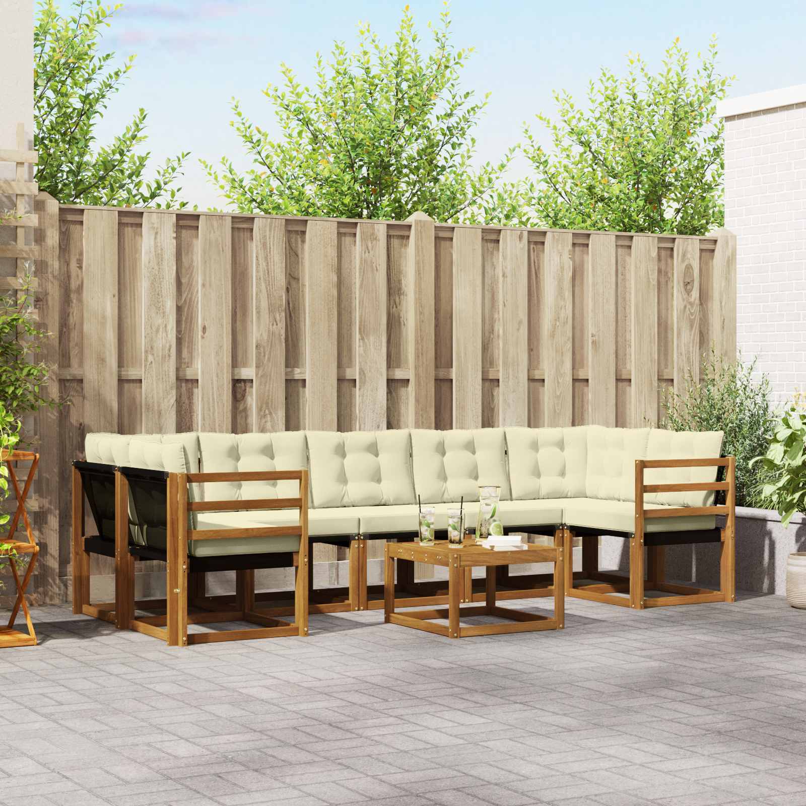 Buiten bankenset met kussen 8 pcs Natuurlijk en Crème – afbeelding 1