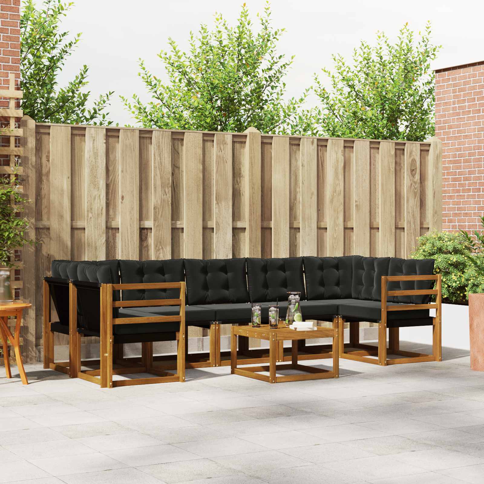 Buiten bankenset met kussen 8 pcs Natuurlijk en Zwart – afbeelding 1