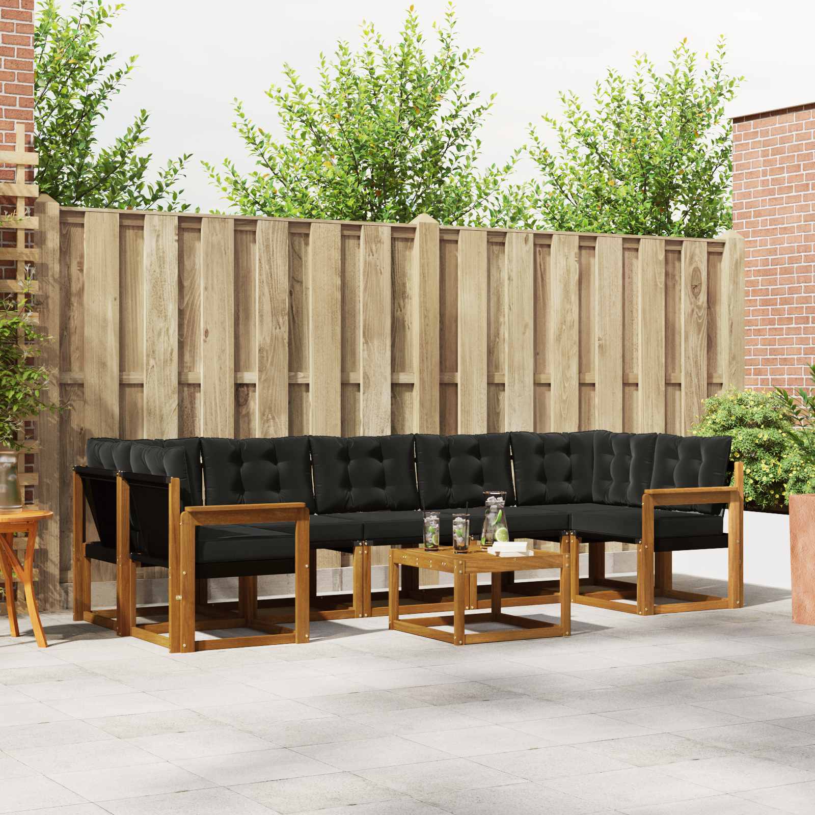 Buiten bankenset met kussen 8 pcs Natuurlijk en Zwart – afbeelding 1