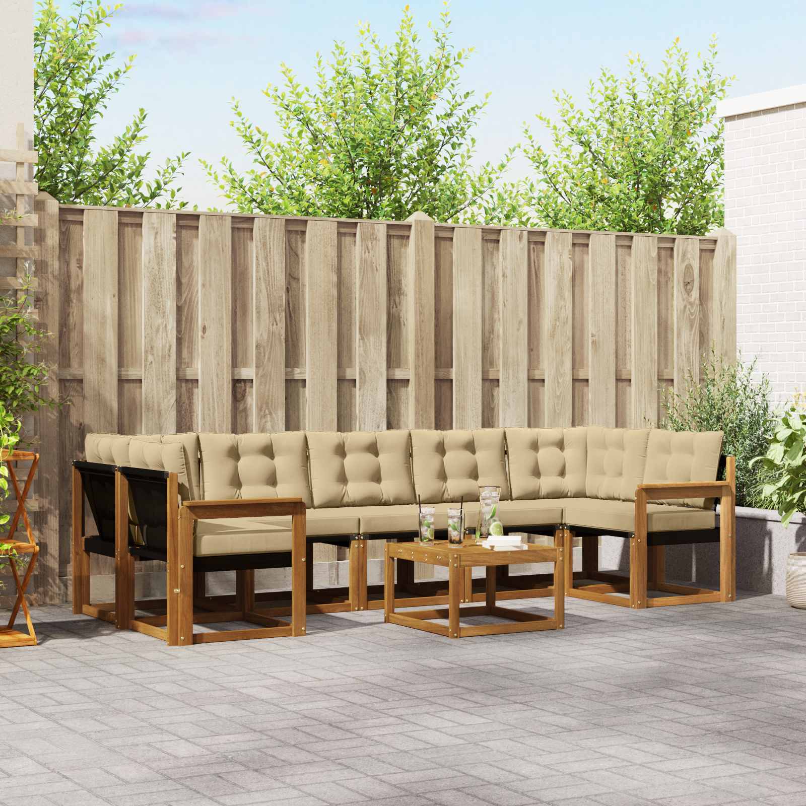 Buiten bankenset met kussen 8 pcs Natuurlijk en Beige