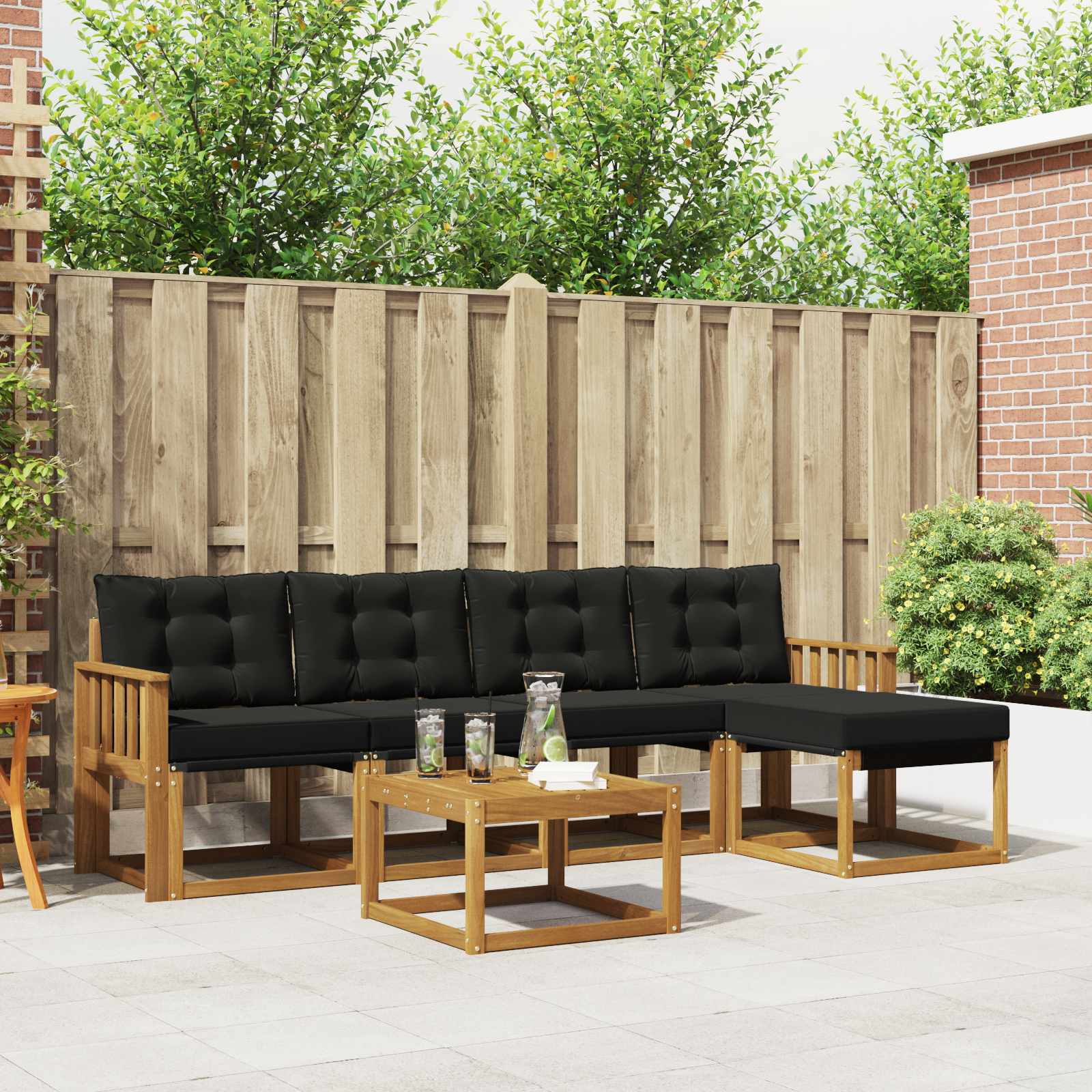 Buiten bankenset met kussen 6 pcs Natuurlijk en Zwart