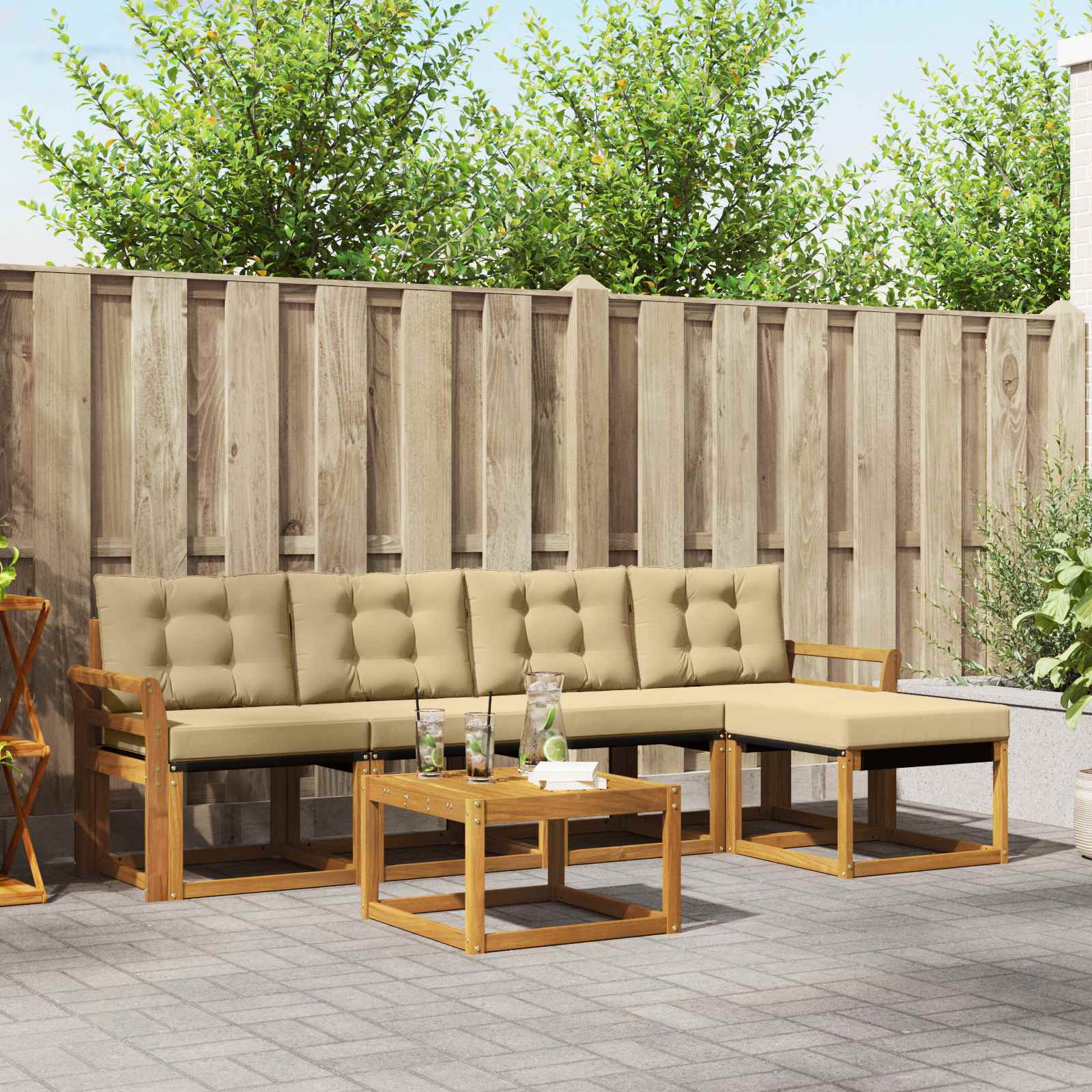 Buiten bankenset met kussen 6 pcs Natuurlijk en Beige – afbeelding 1