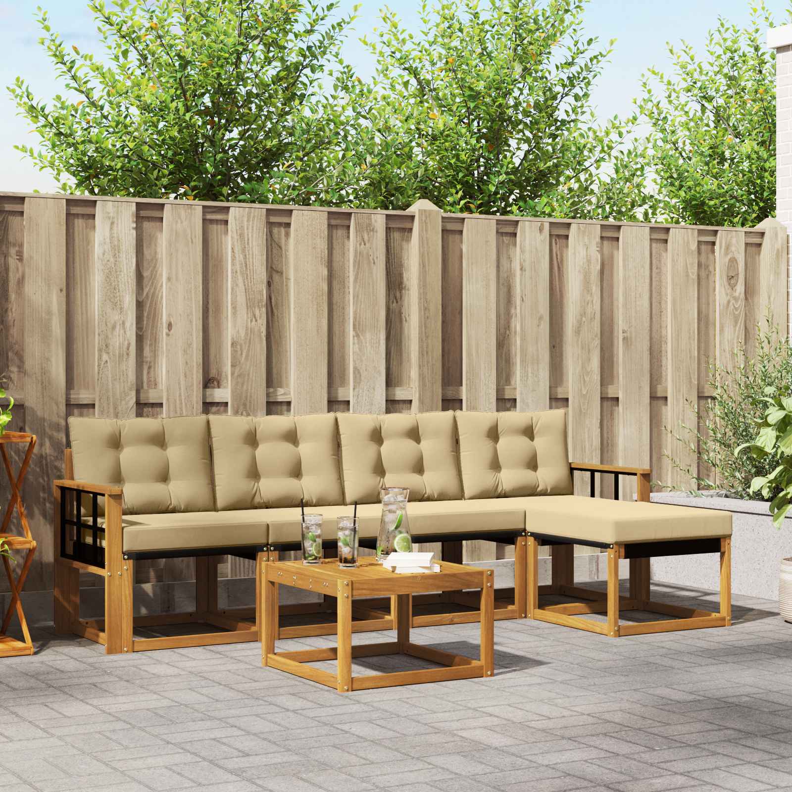 Buiten bankenset met kussen 6 pcs Natuurlijk en Beige – afbeelding 1