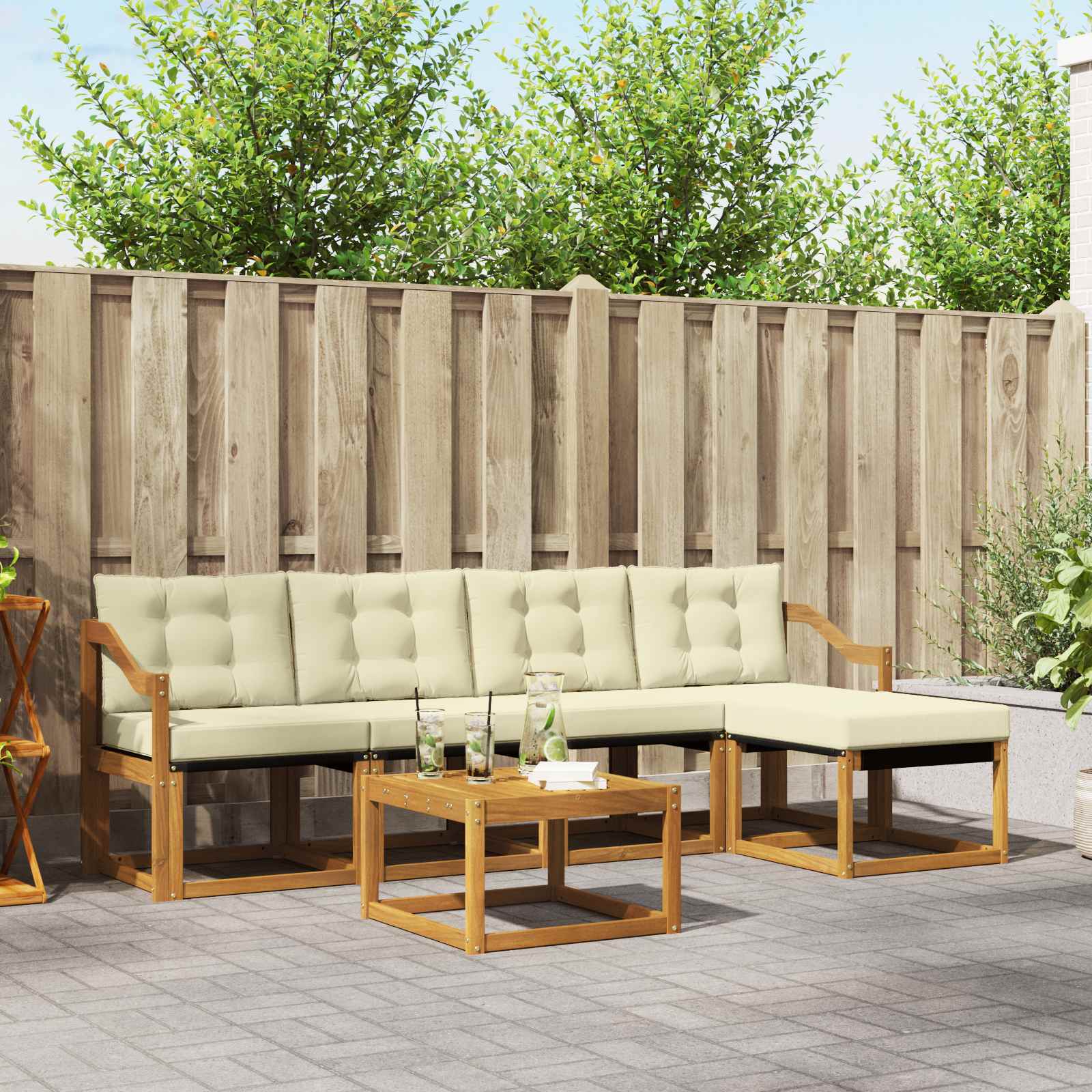 Buiten bankenset met kussen 6 pcs Natuurlijk en Crème