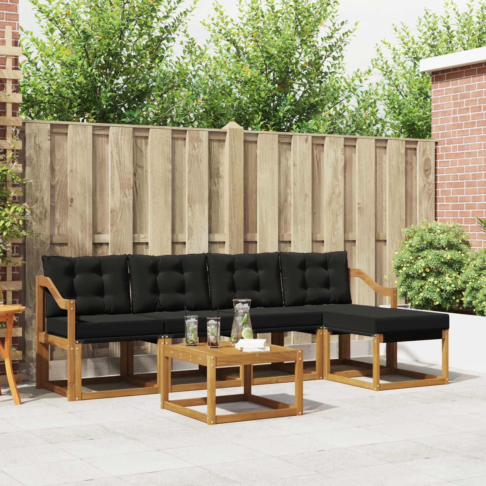 Buiten bankenset met kussen 6 pcs Natuurlijk en Zwart – afbeelding 1
