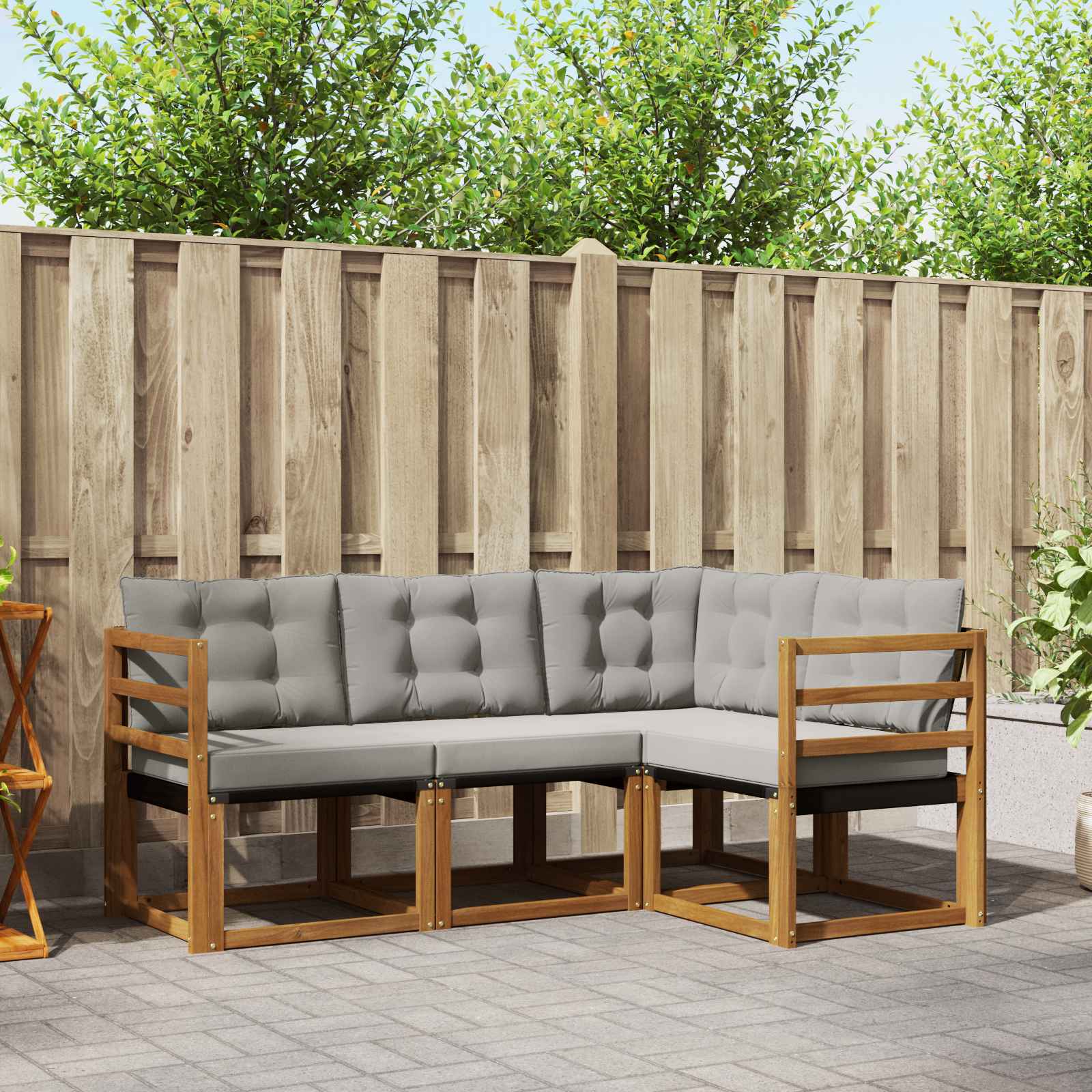 Buiten bankenset met kussen 4 pcs Natuurlijk en Lichtgrijs – afbeelding 1