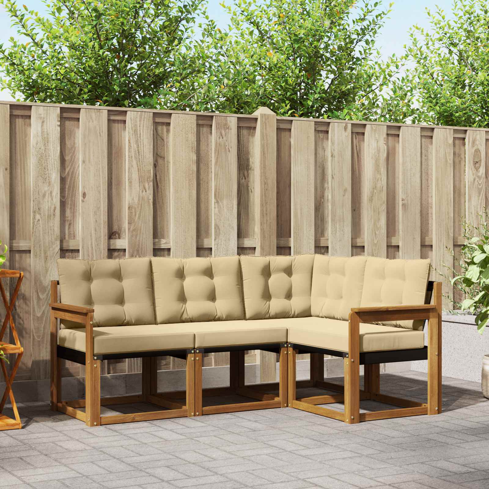 Buiten bankenset met kussen 4 pcs Natuurlijk en Beige