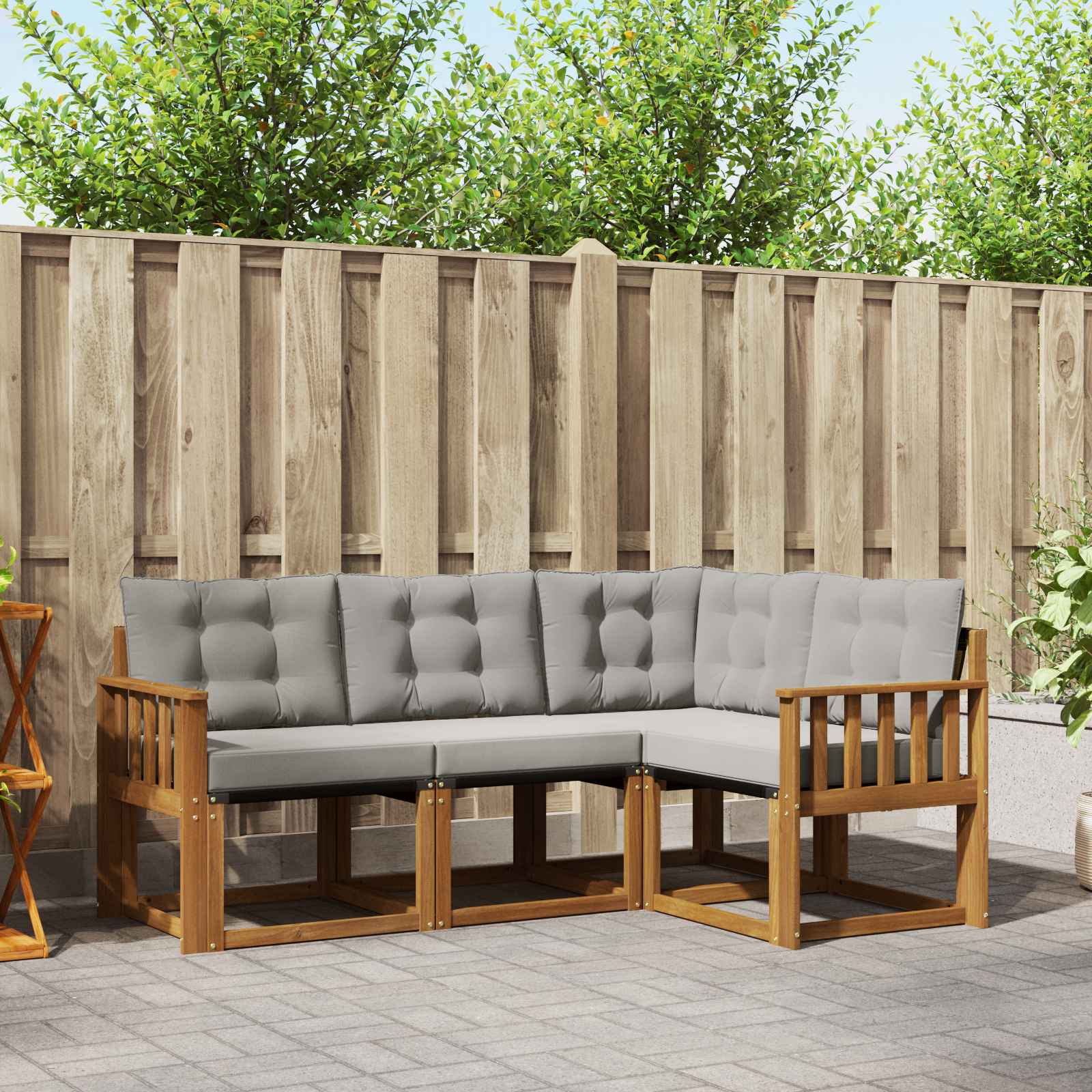 Buiten bankenset met kussen 4 pcs Natuurlijk en Lichtgrijs – afbeelding 1