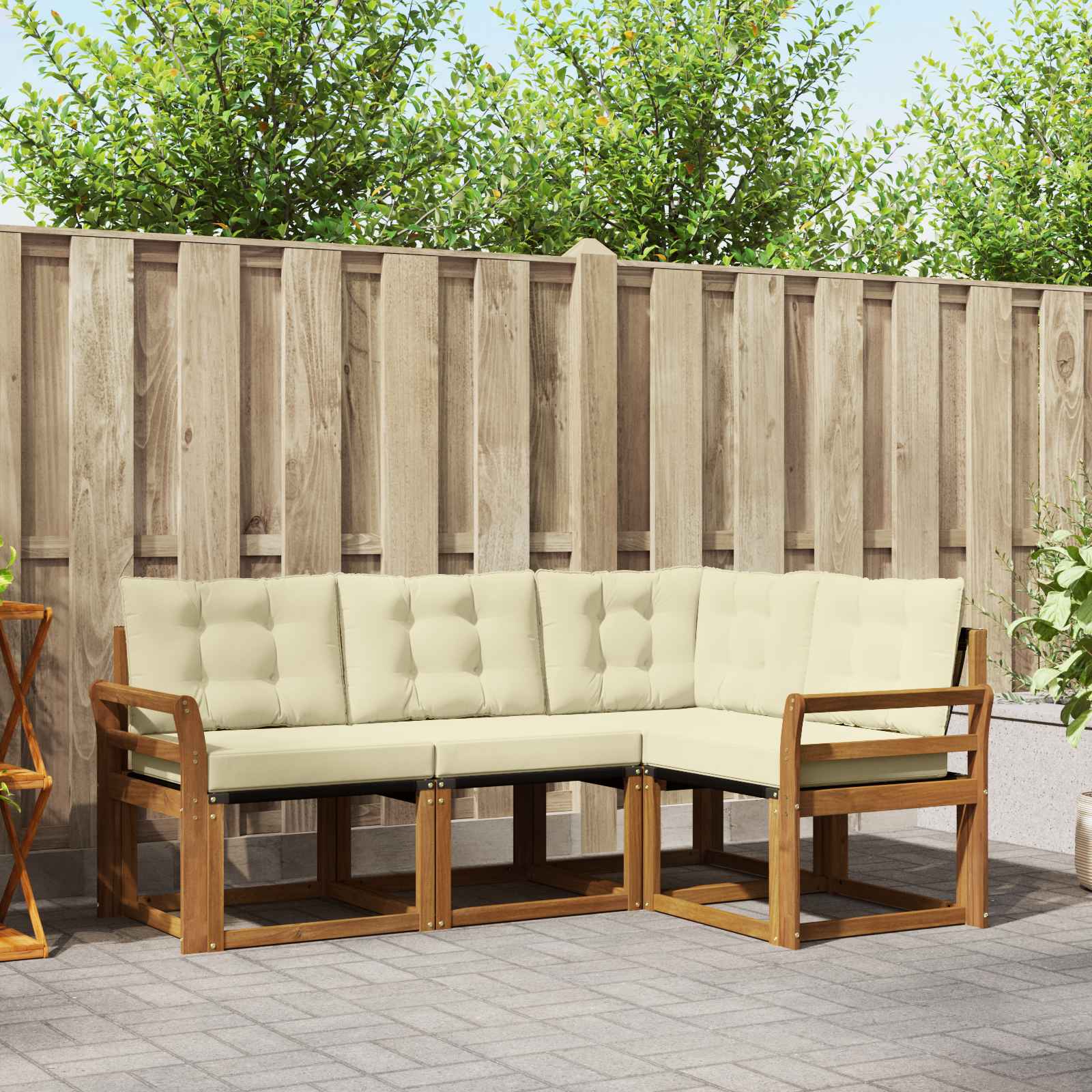 Buiten bankenset met kussen 4 pcs Natuurlijk en Crème – afbeelding 1