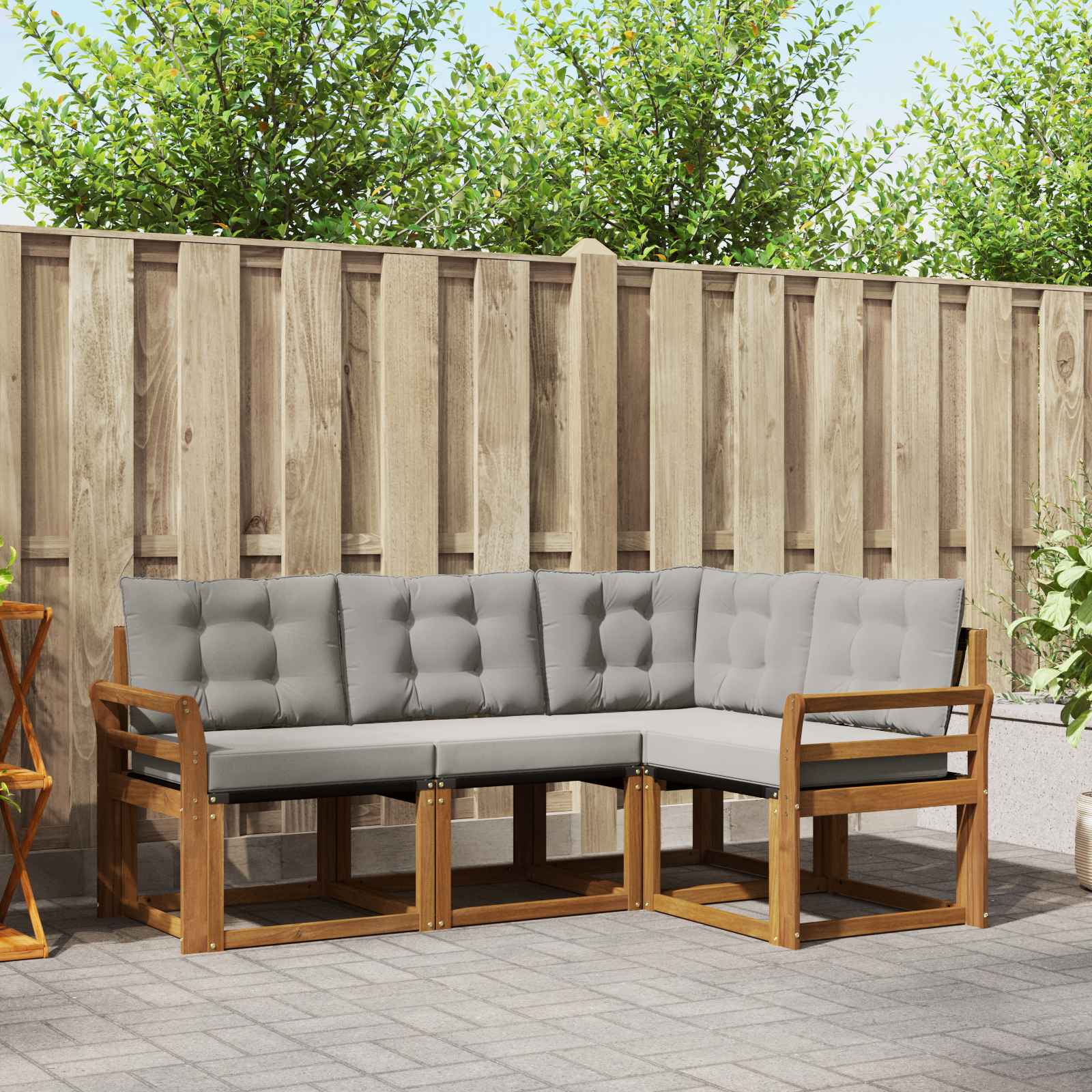 Buiten bankenset met kussen 4 pcs Natuurlijk en Lichtgrijs – afbeelding 1