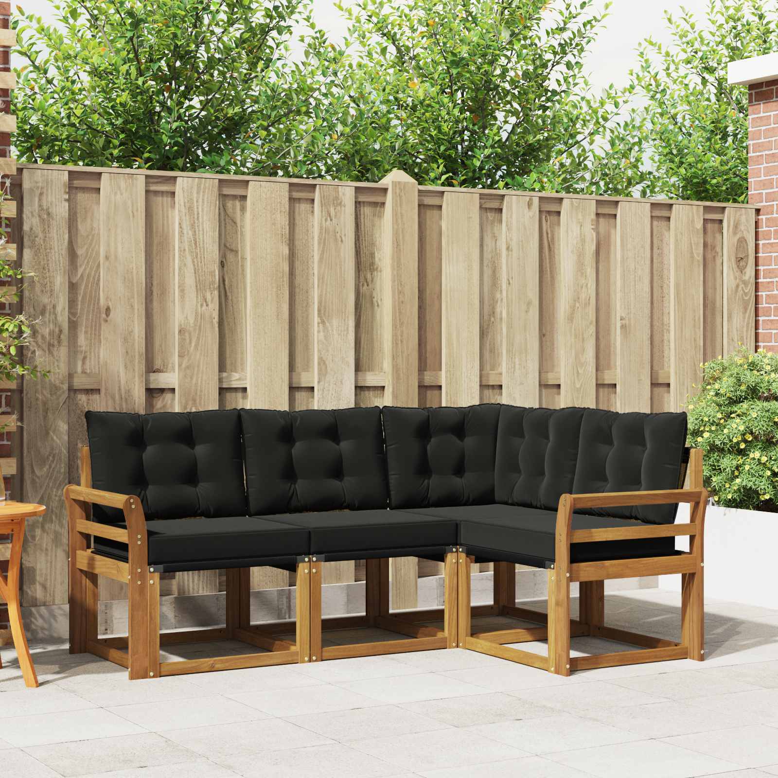 Buiten bankenset met kussen 4 pcs Natuurlijk en Zwart