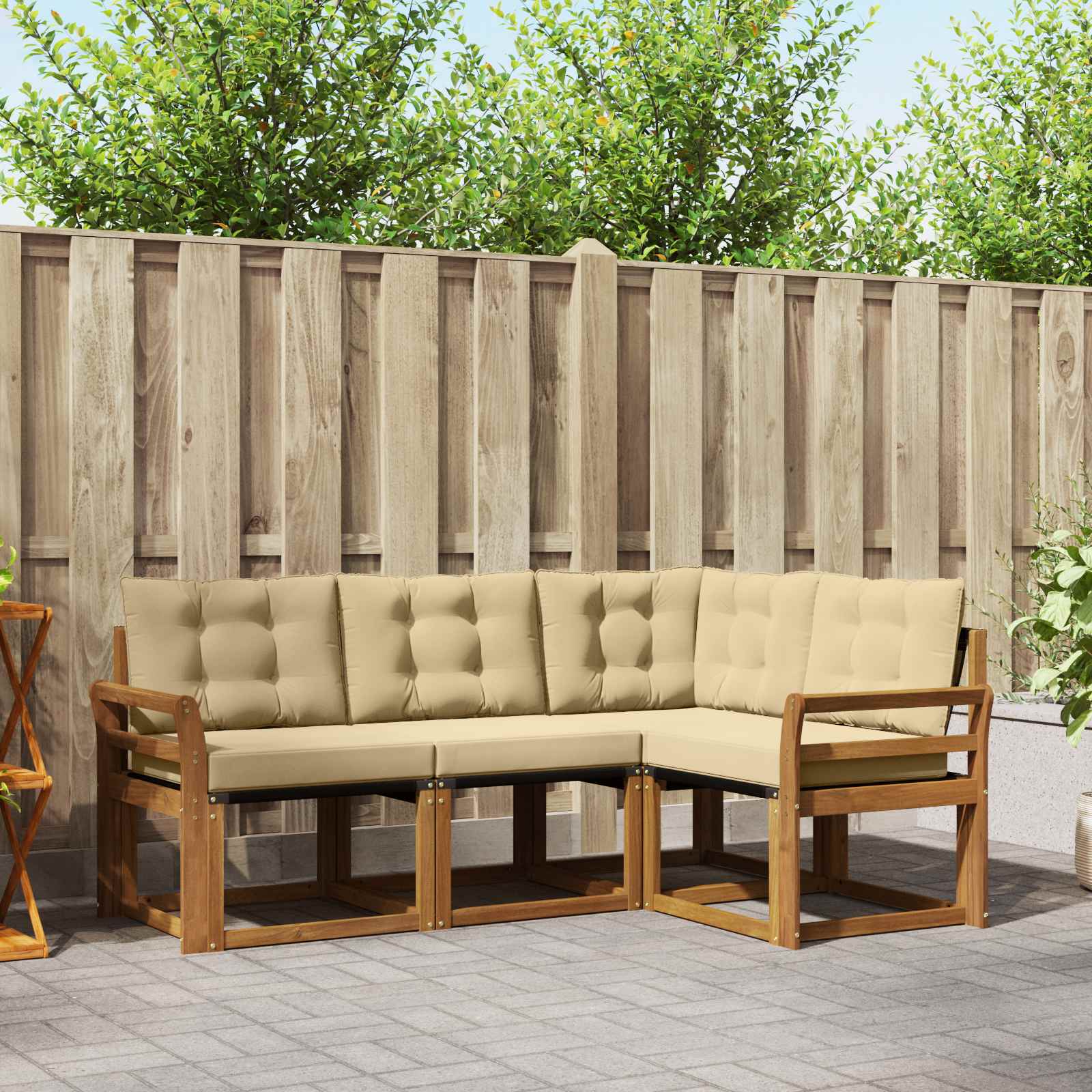 Buiten bankenset met kussen 4 pcs Natuurlijk en Beige