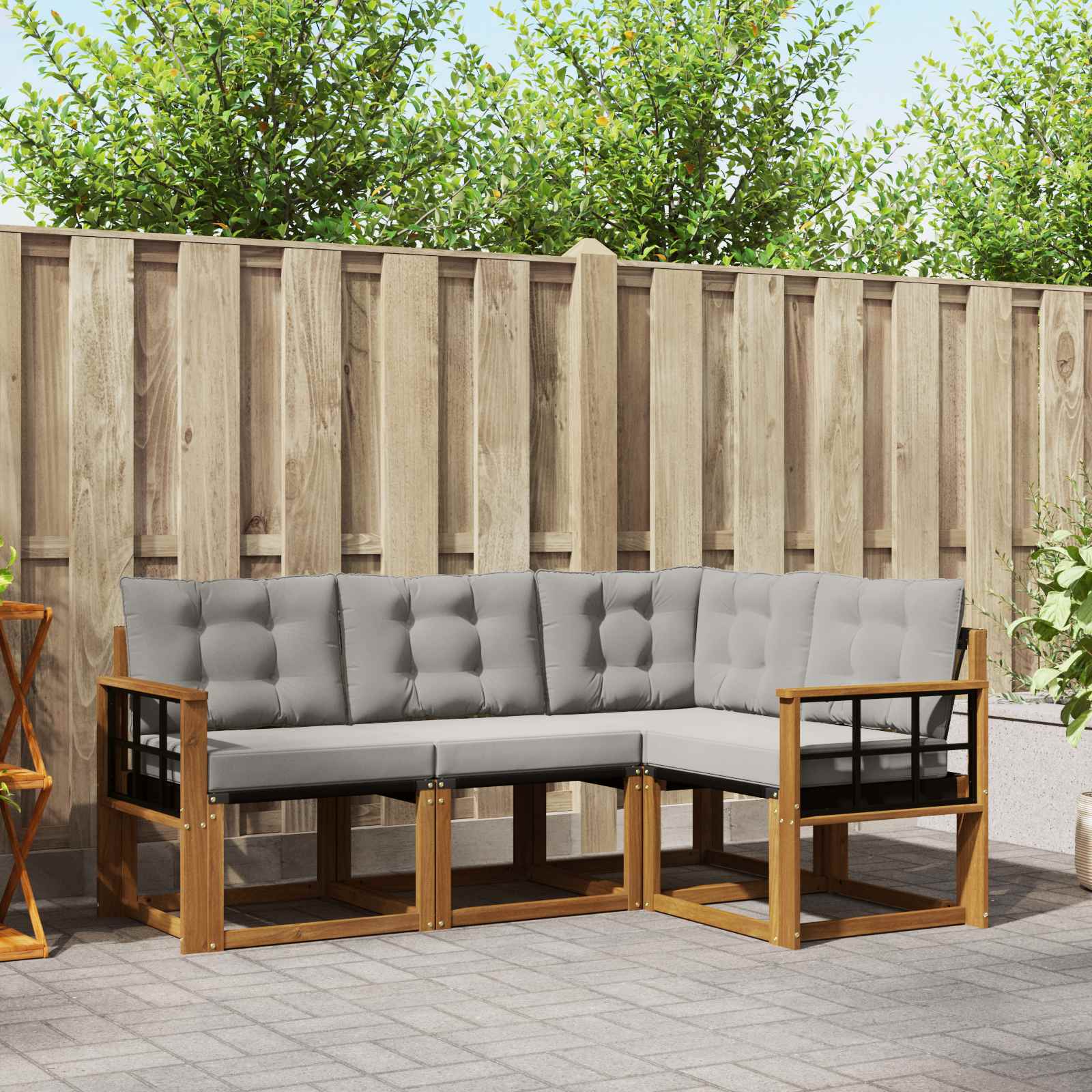 Buiten bankenset met kussen 4 pcs Natuurlijk en Lichtgrijs – afbeelding 1