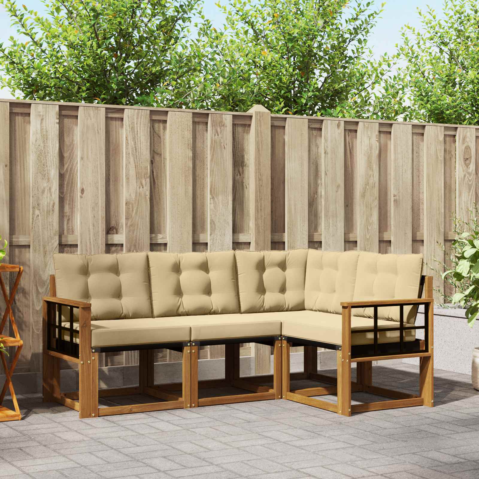 Buiten bankenset met kussen 4 pcs Natuurlijk en Beige