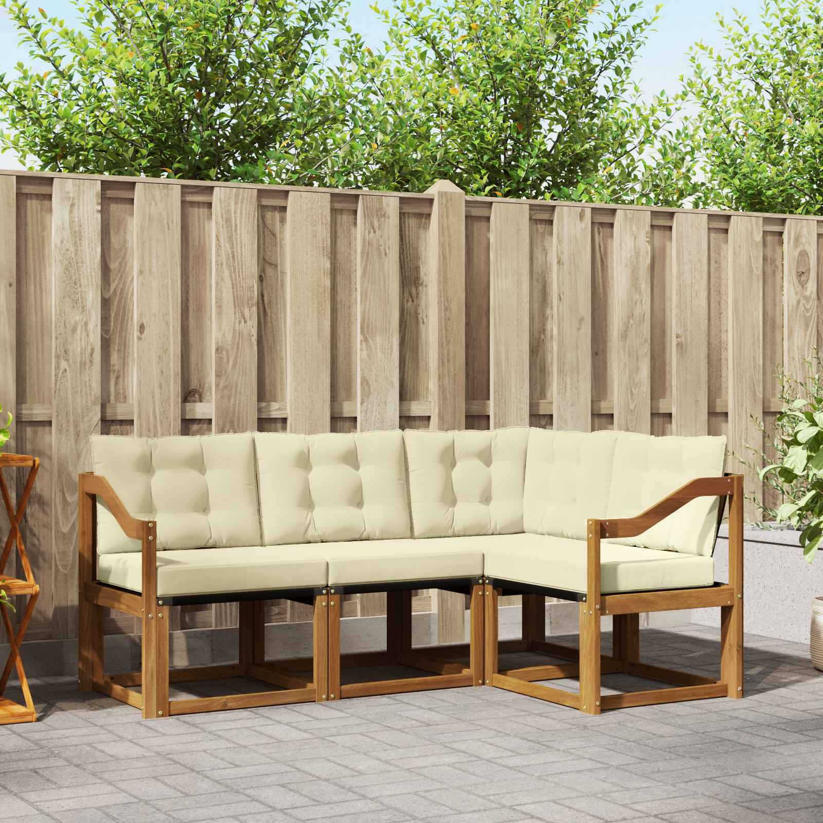 Buiten bankenset met kussen 4 pcs Natuurlijk en Crème