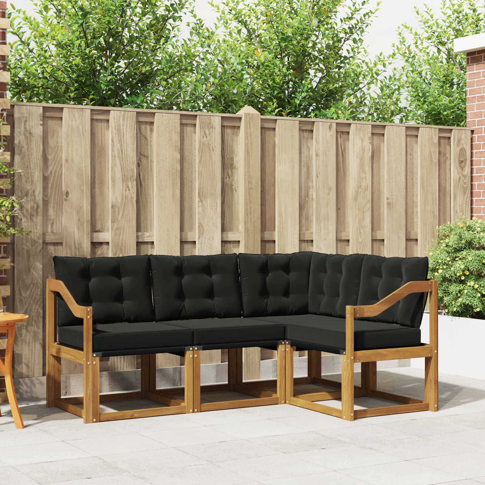 Buiten bankenset met kussen 4 pcs Natuurlijk en Zwart