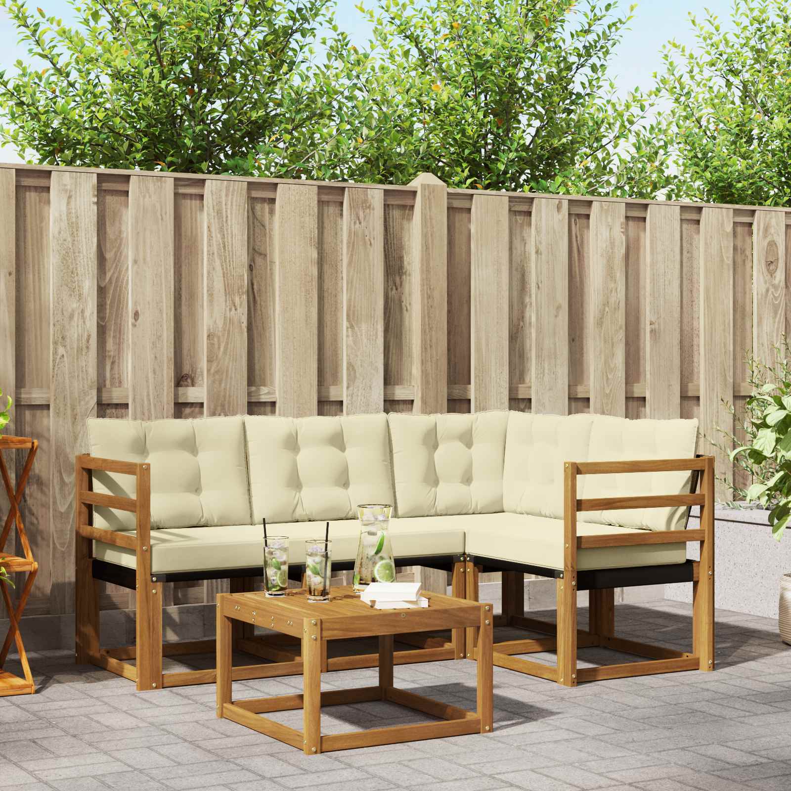 Buiten bankenset met kussen 5 pcs Natuurlijk en Crème