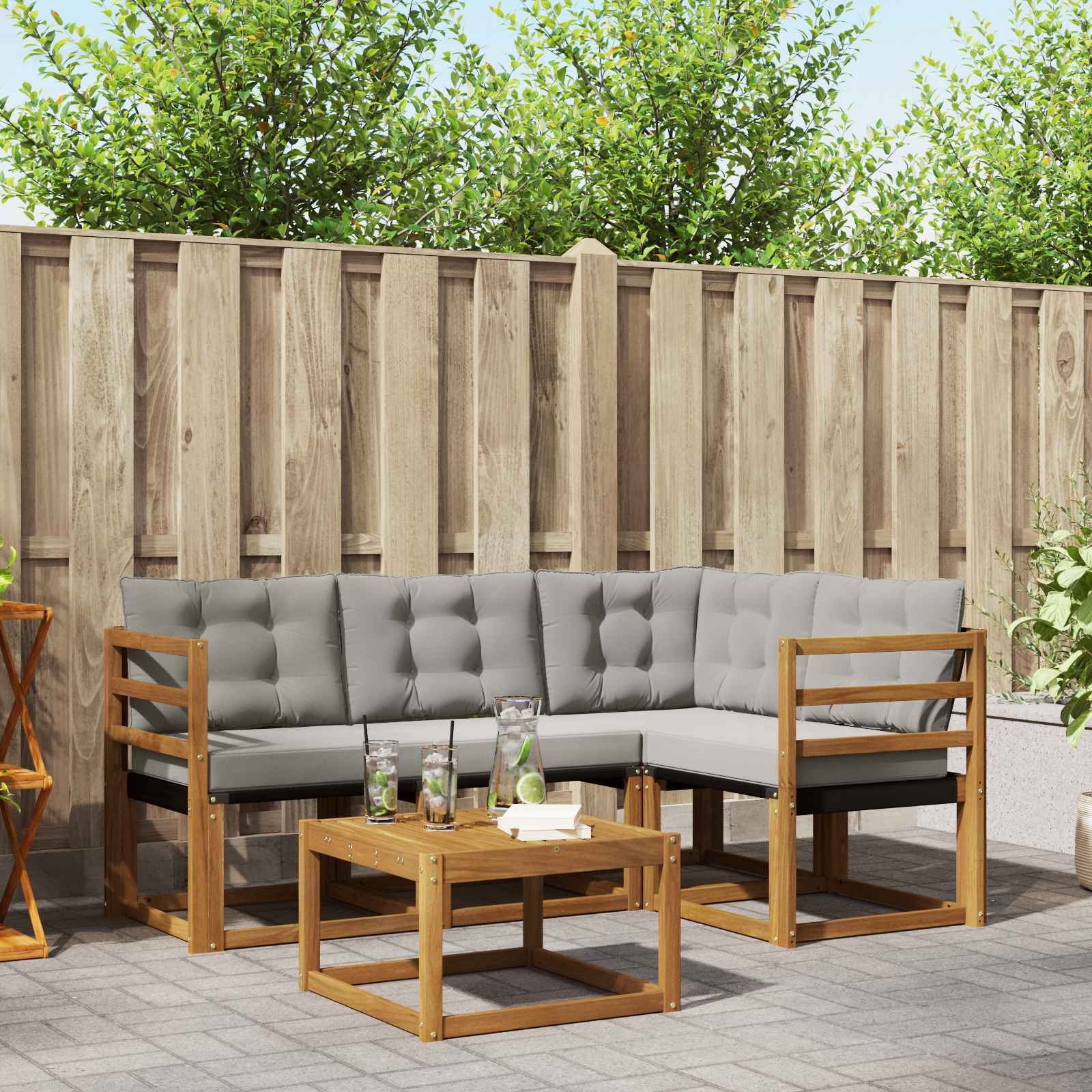 Buiten bankenset met kussen 5 pcs Natuurlijk en Lichtgrijs – afbeelding 1