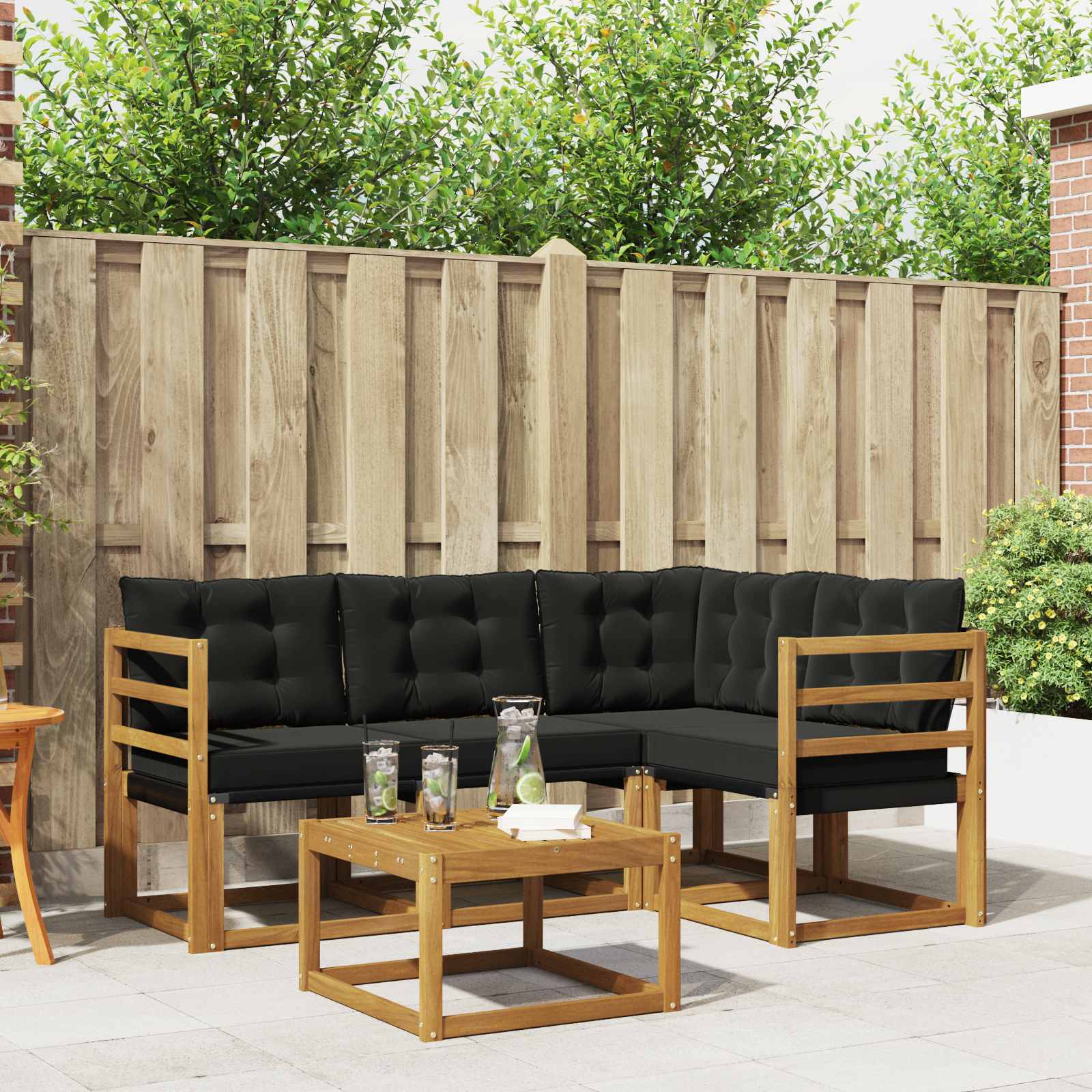 Buiten bankenset met kussen 5 pcs Natuurlijk en Zwart – afbeelding 1