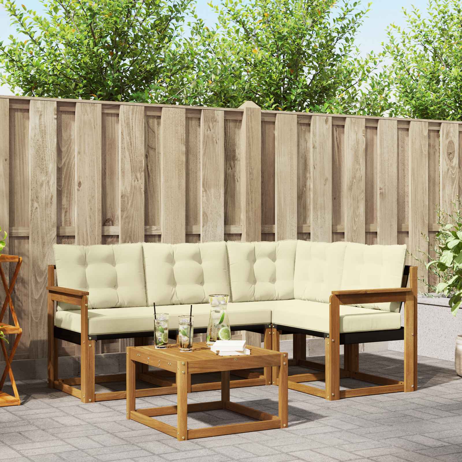 Buiten bankenset met kussen 5 pcs Natuurlijk en Crème – afbeelding 1