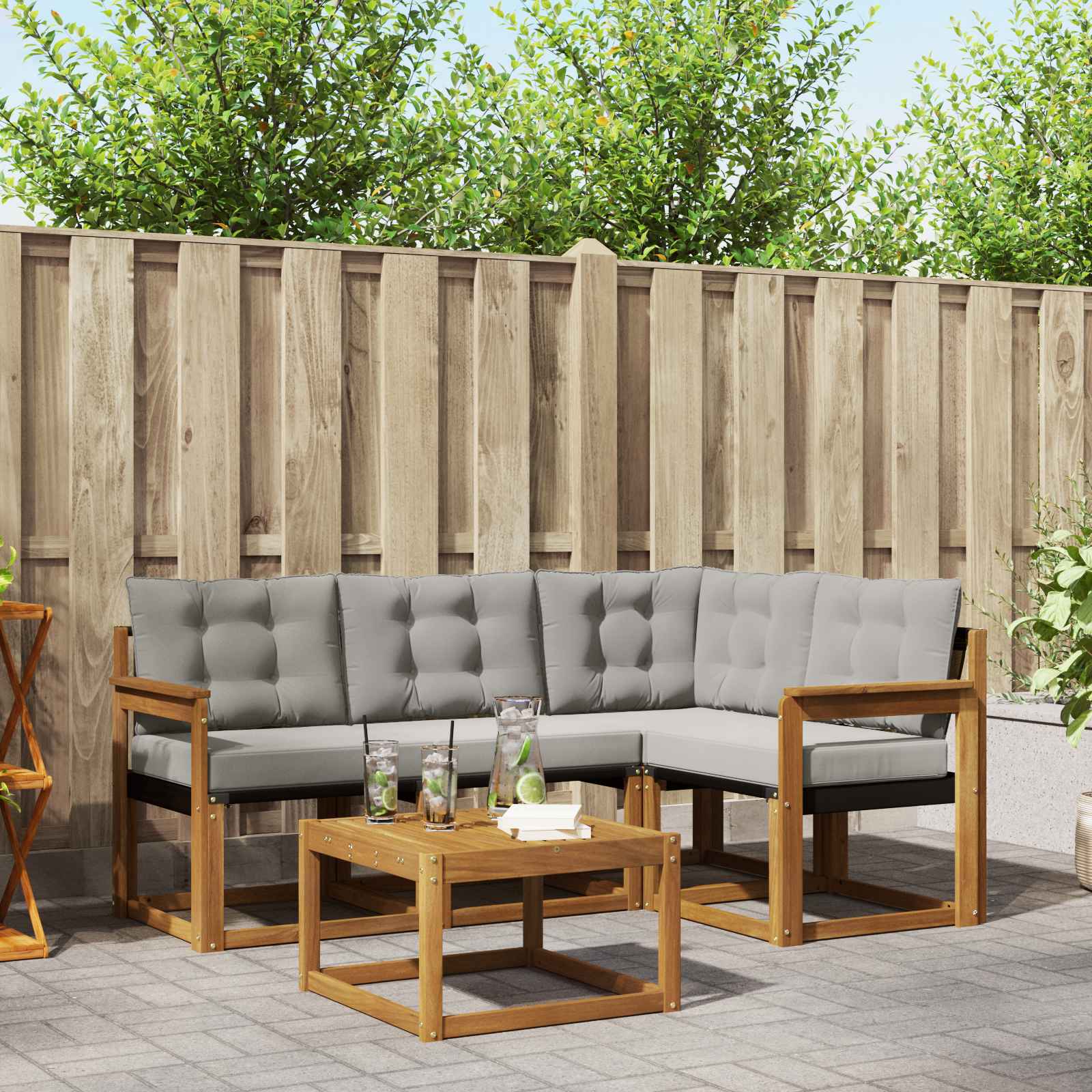 Buiten bankenset met kussen 5 pcs Natuurlijk en Lichtgrijs – afbeelding 1
