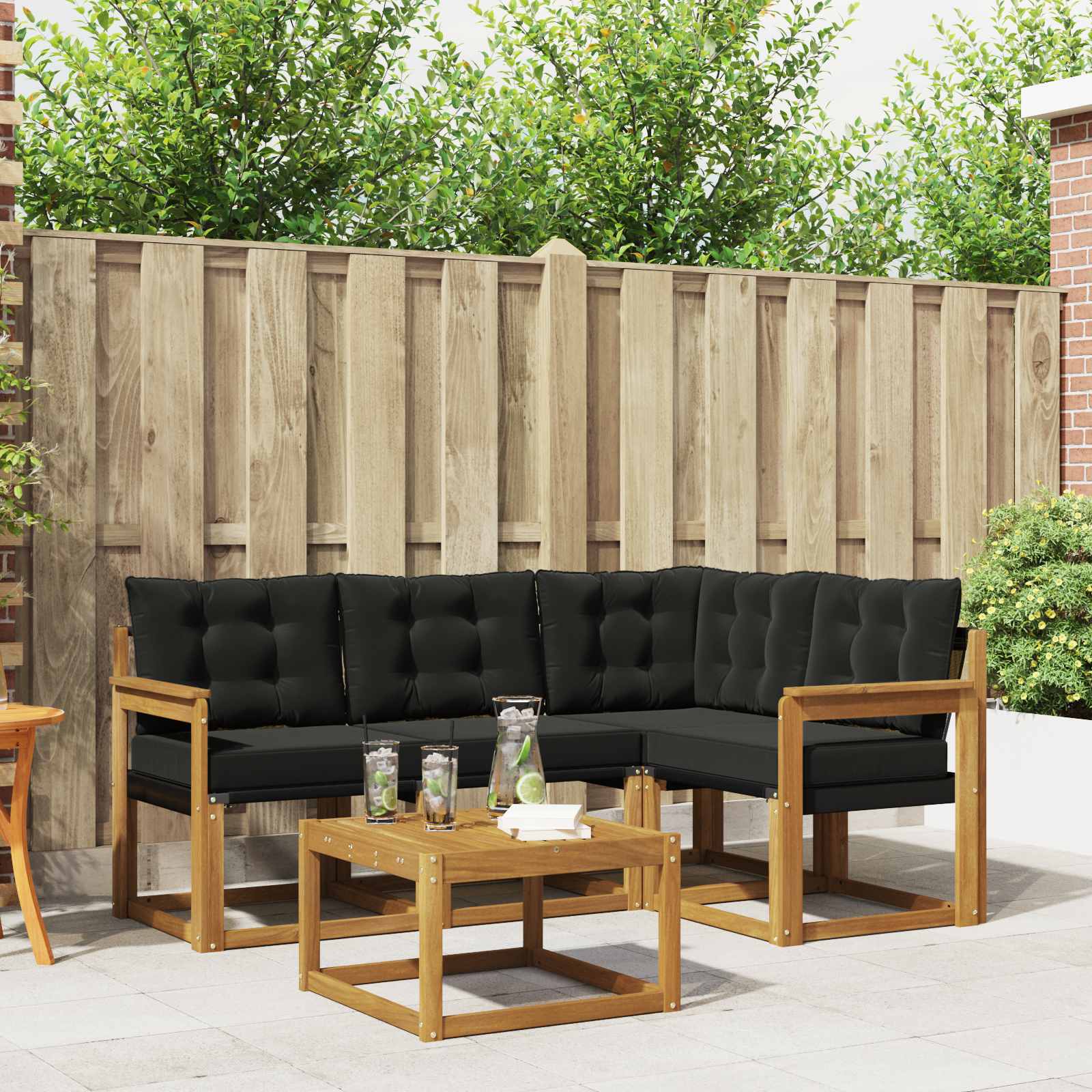 Buiten bankenset met kussen 5 pcs Natuurlijk en Zwart – afbeelding 1