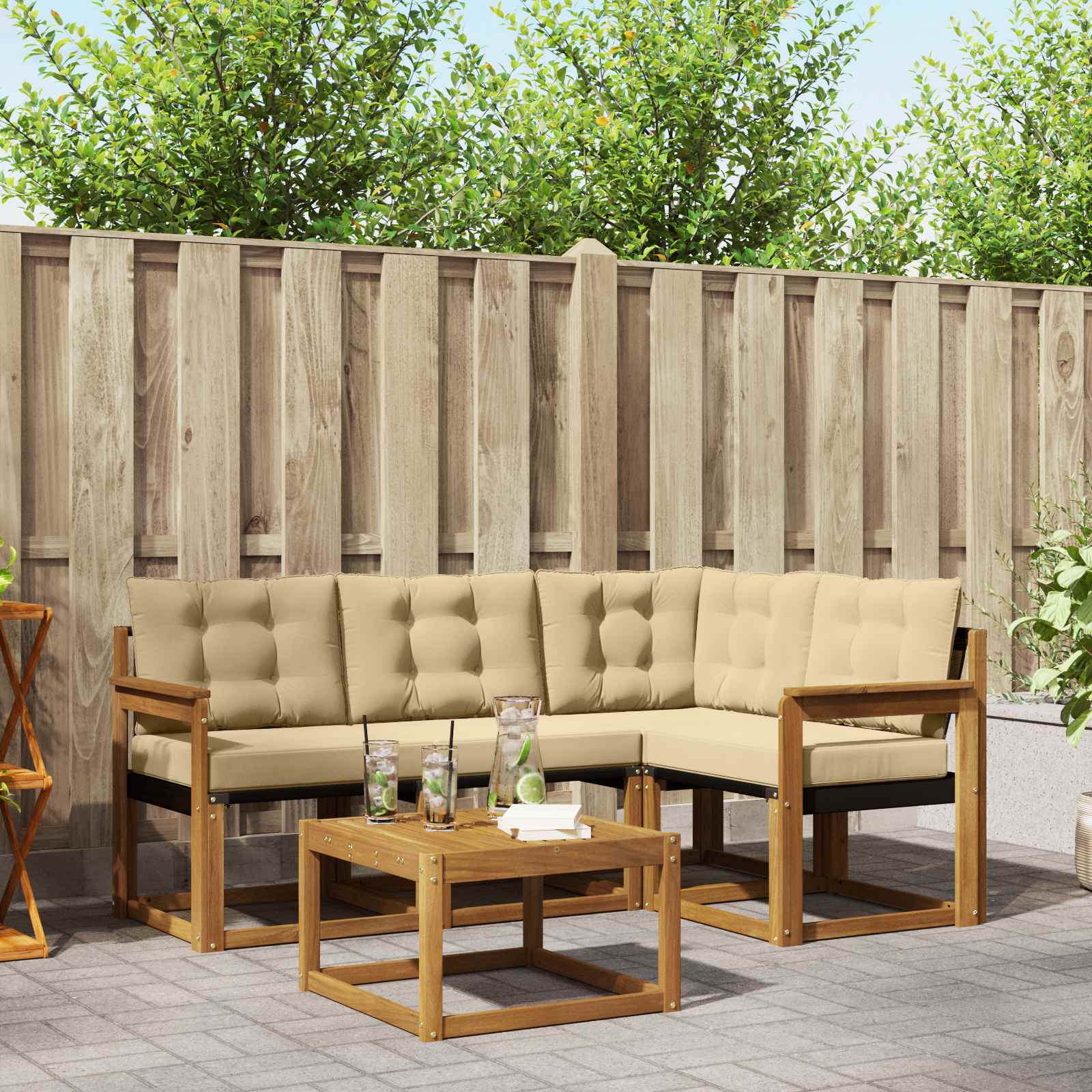 Buiten bankenset met kussen 5 pcs Natuurlijk en Beige