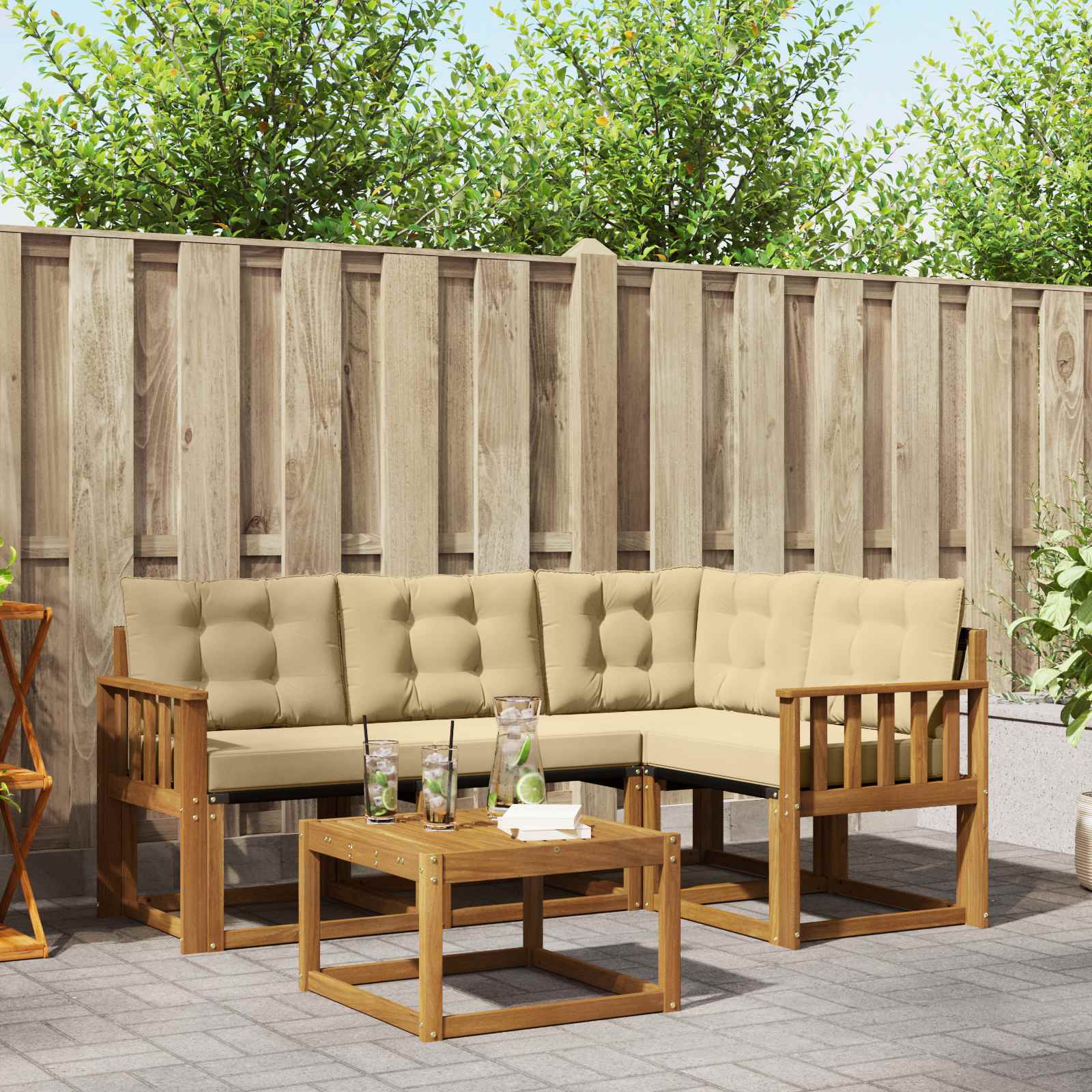 Buiten bankenset met kussen 5 pcs Natuurlijk en Beige – afbeelding 1