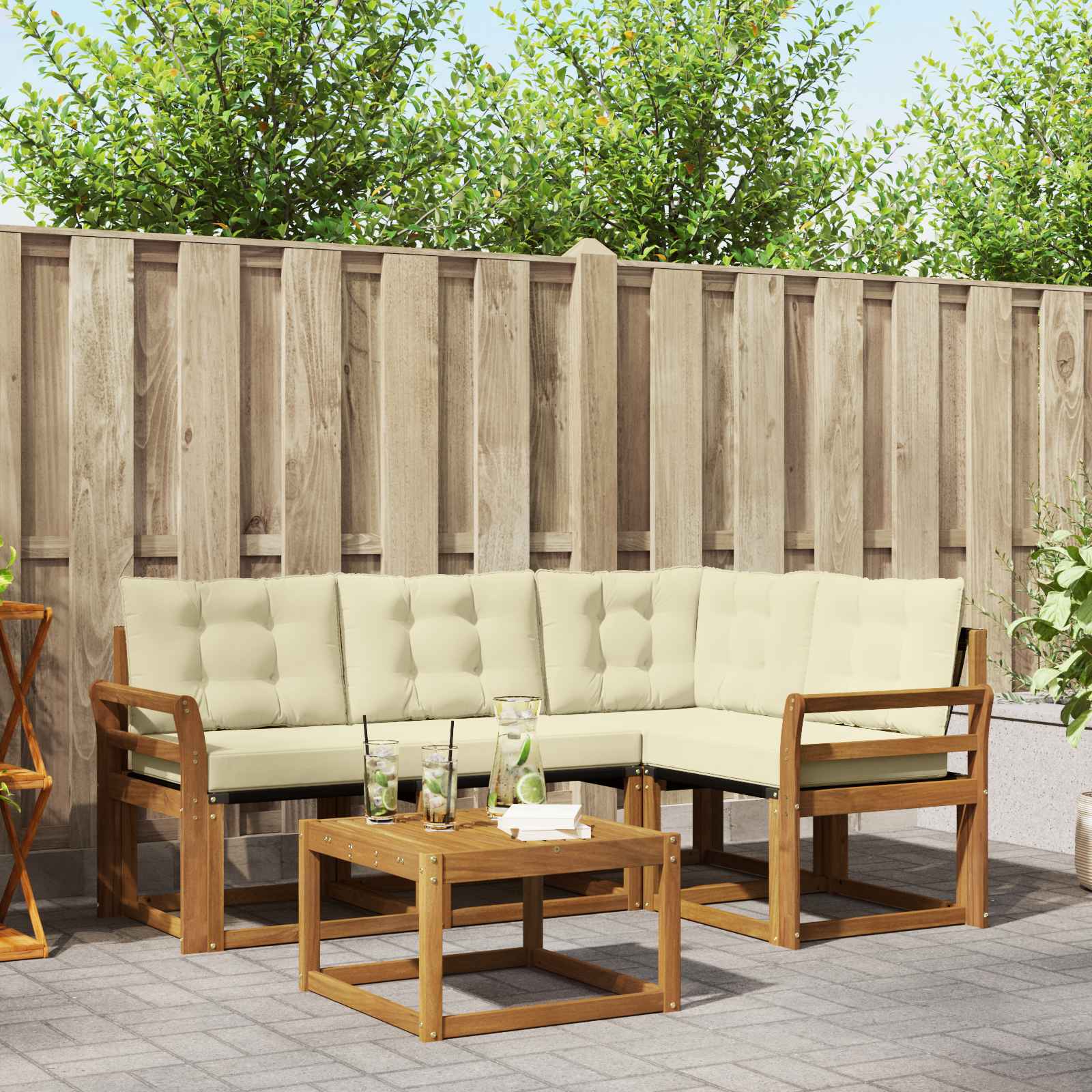 Buiten bankenset met kussen 5 pcs Natuurlijk en Crème – afbeelding 1