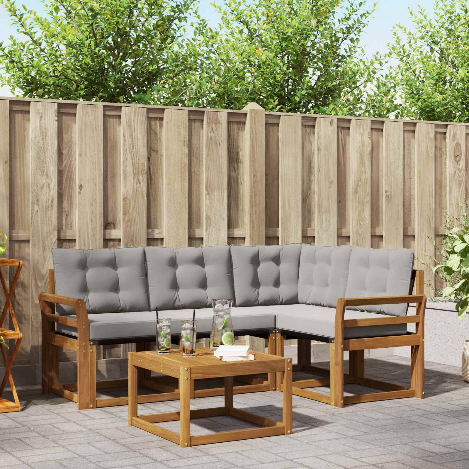 Buiten bankenset met kussen 5 pcs Natuurlijk en Lichtgrijs – afbeelding 1