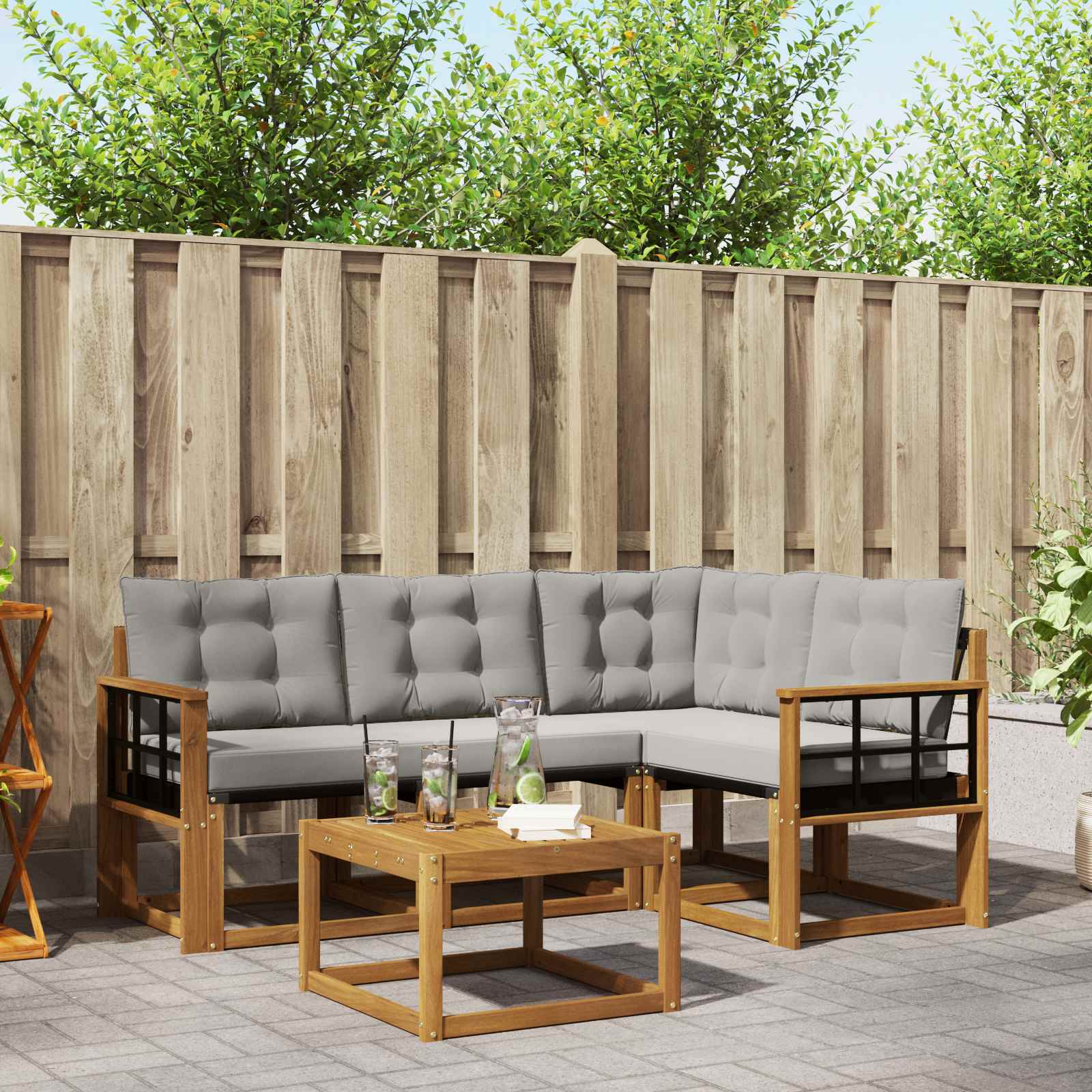 Buiten bankenset met kussen 5 pcs Natuurlijk en Lichtgrijs – afbeelding 1